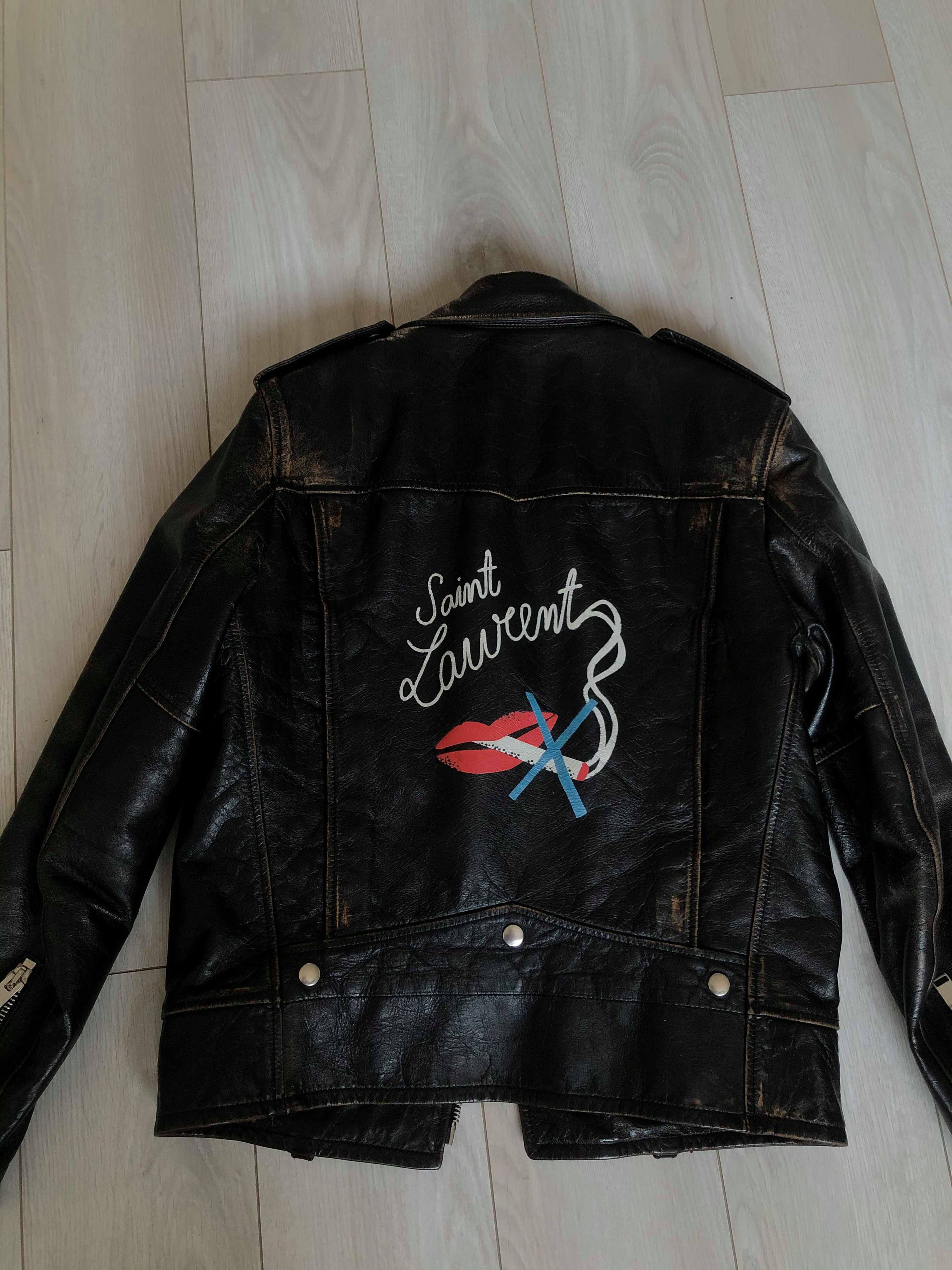 image of Saint Laurent Paris x YVES Saint Laurent L01 No Smoking Leather Jacket Sz. 48 in Black (Size Medium