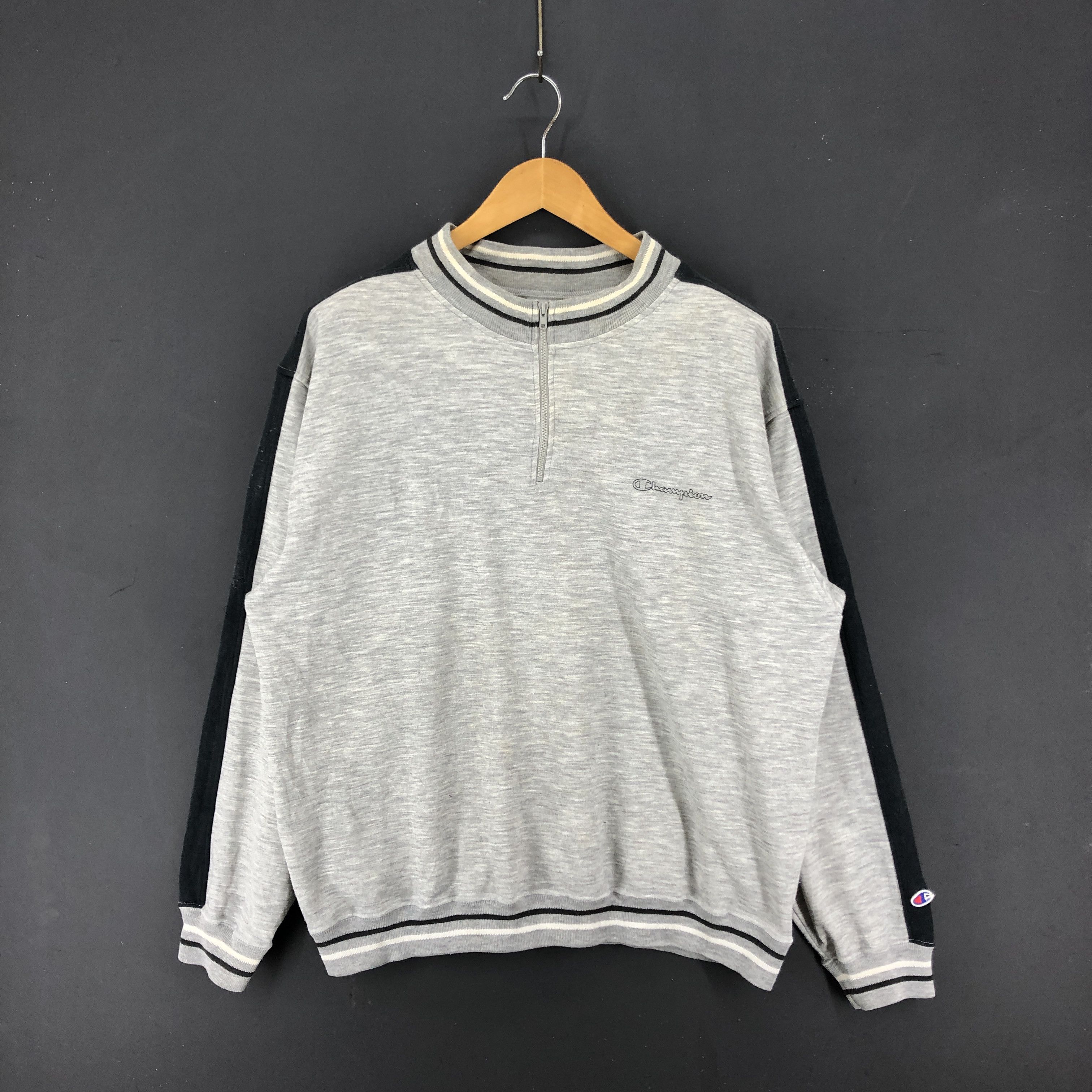 Champion Vintage CHAMPION Stripe 1/4 Zip Sweatshirt [XL] #1895-40 | Grailed