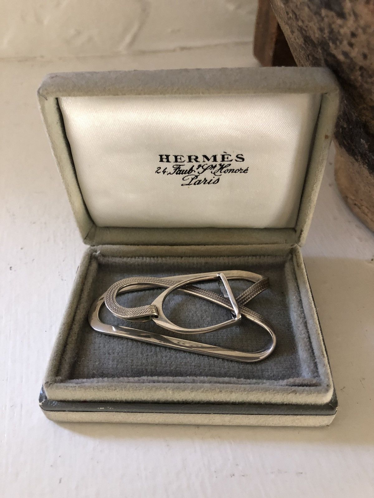 Porte-billets HERMÈS Vintage En Argent Sterling - Modèle étrier #7065 - Occasion Très Bon état