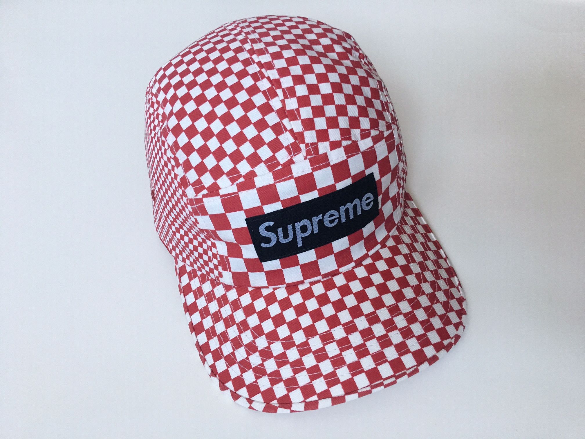 Supreme Red Checker Camp Cap