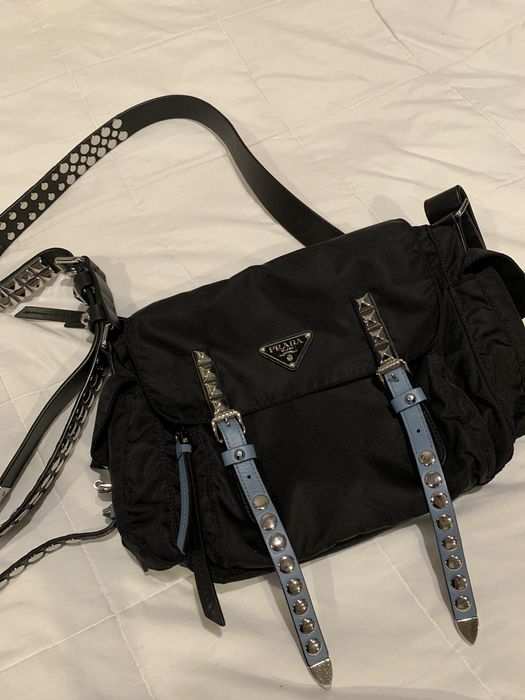 Prada studded messenger outlet bag