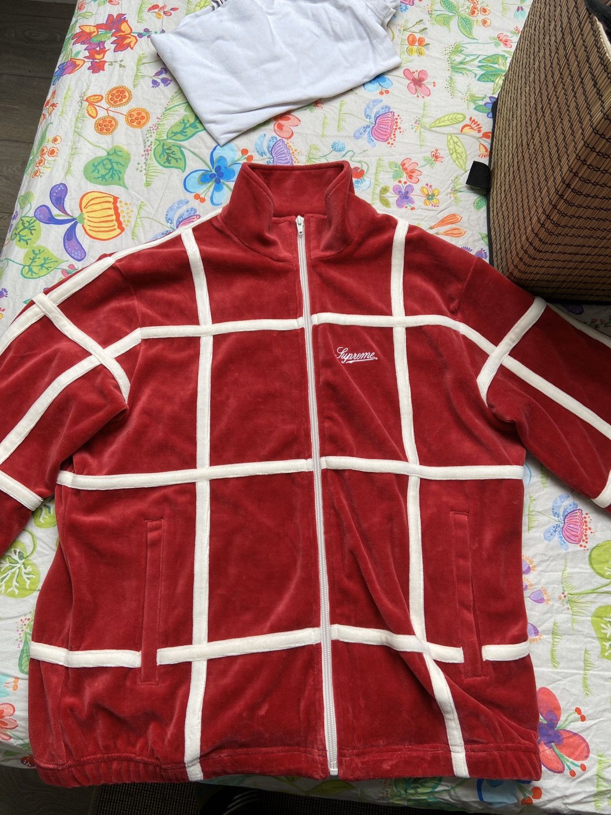 Supreme Grid Taping Velour Jacket | Grailed