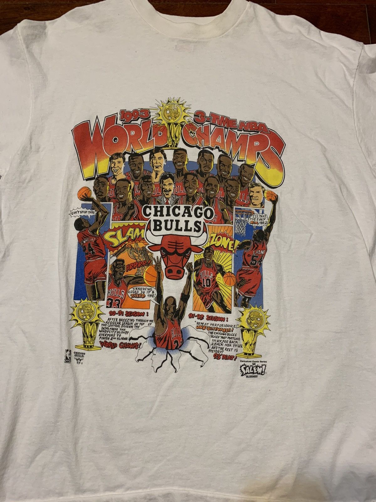 Fruit Of The Loom 1993 Bulls World Champs Caricature Tee Size US XL / EU 56 / 4 - 7 Thumbnail
