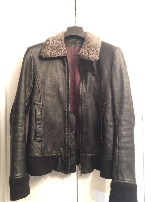 The Viridi-anne Leather Moto Bobber Jacket With Grey Akido Collar | Grailed