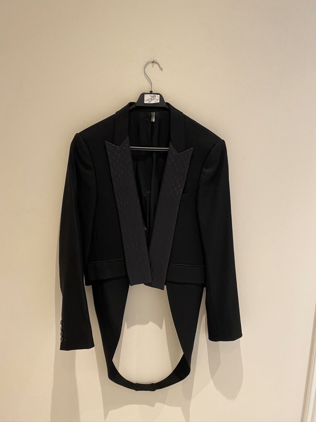 Vintage Christian Dior Monsieur offers Black Striped Tuxedo Jacket With Tail Size 44R