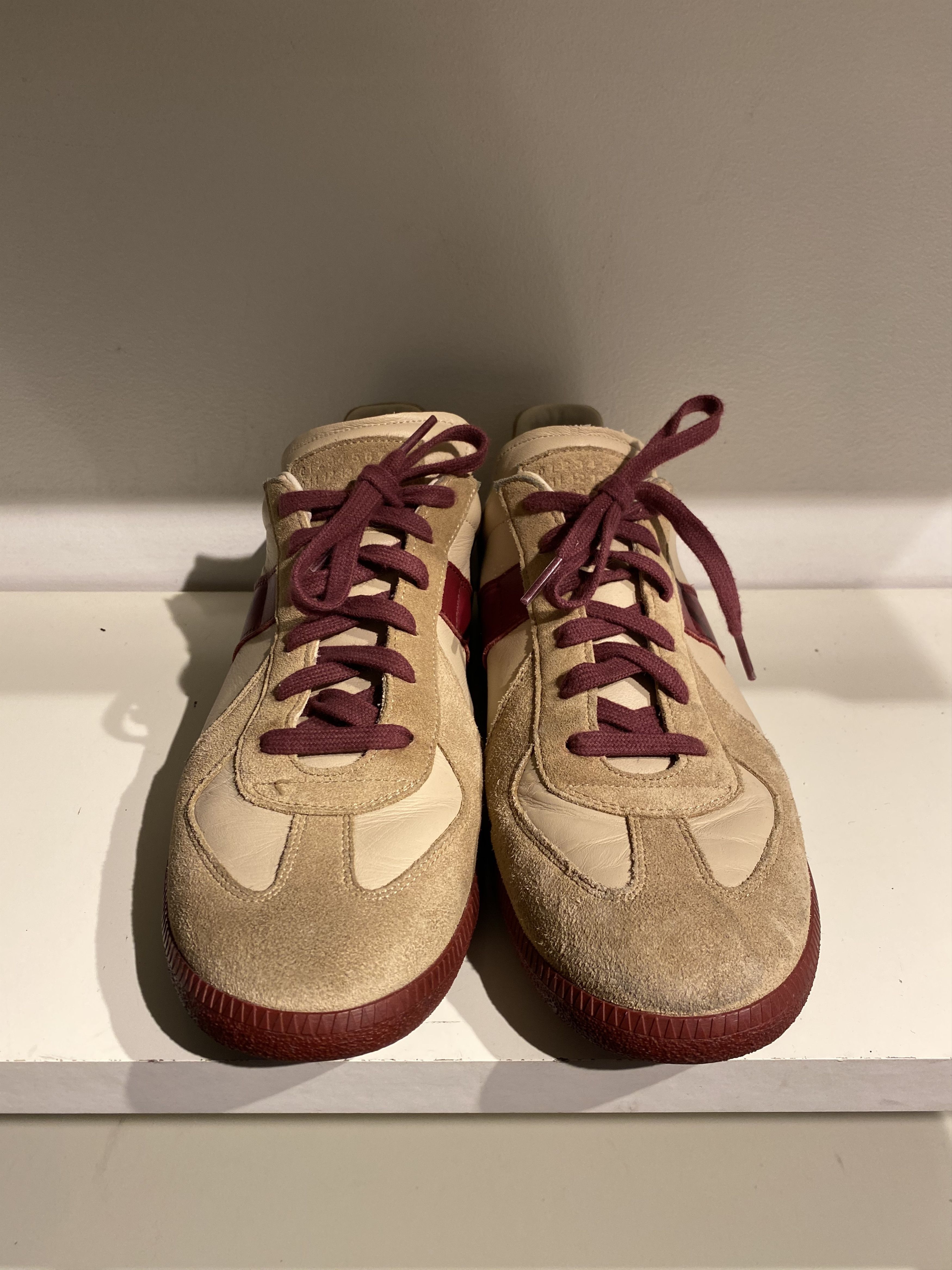 Pre-owned Maison Margiela Gat Replica Low Tan/burgundy Sneakers