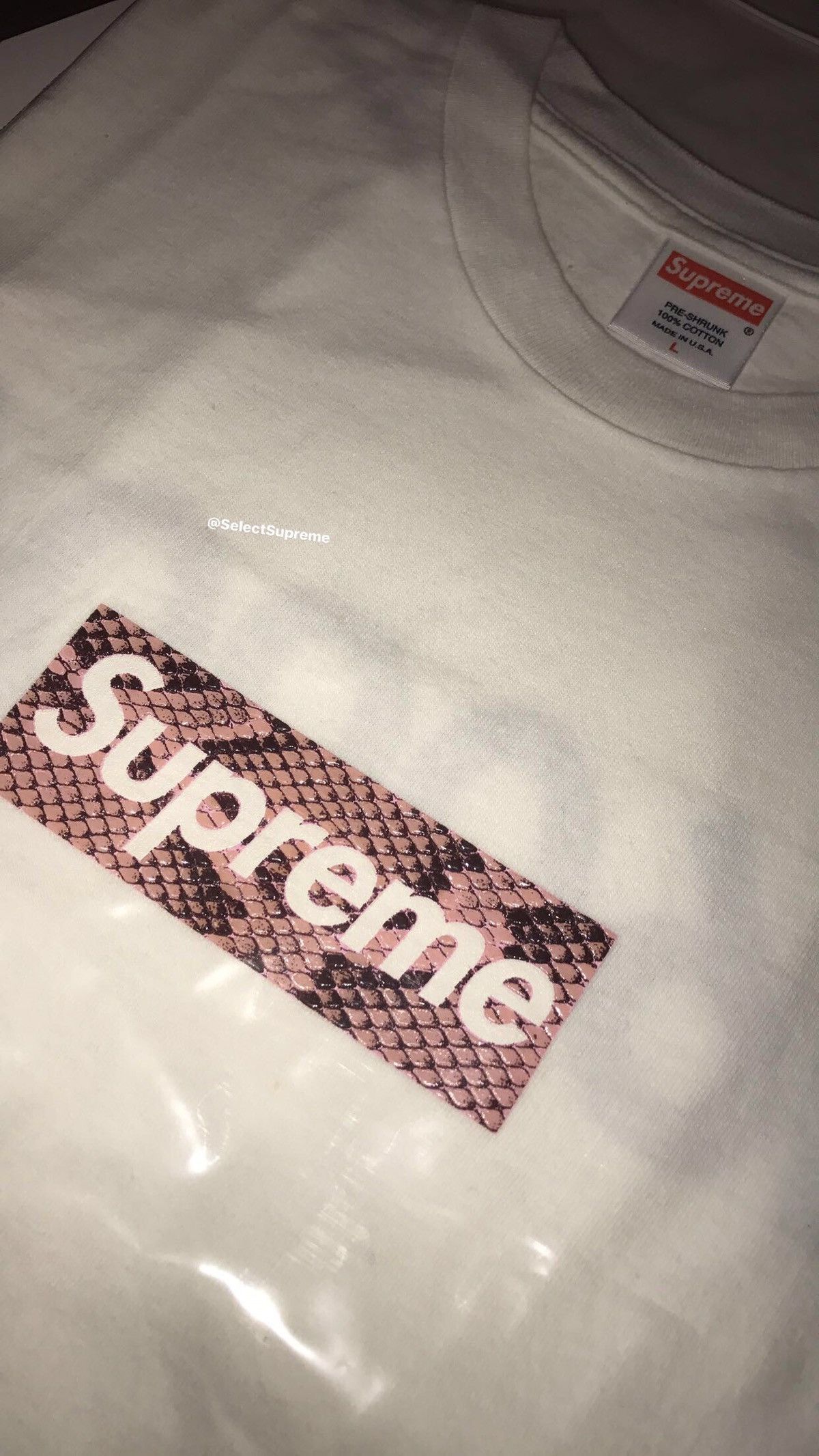 Supreme SUPREME PINK HARAJUKU SNAKESKIN BOX LOGO TEE PINK ON WHITE 