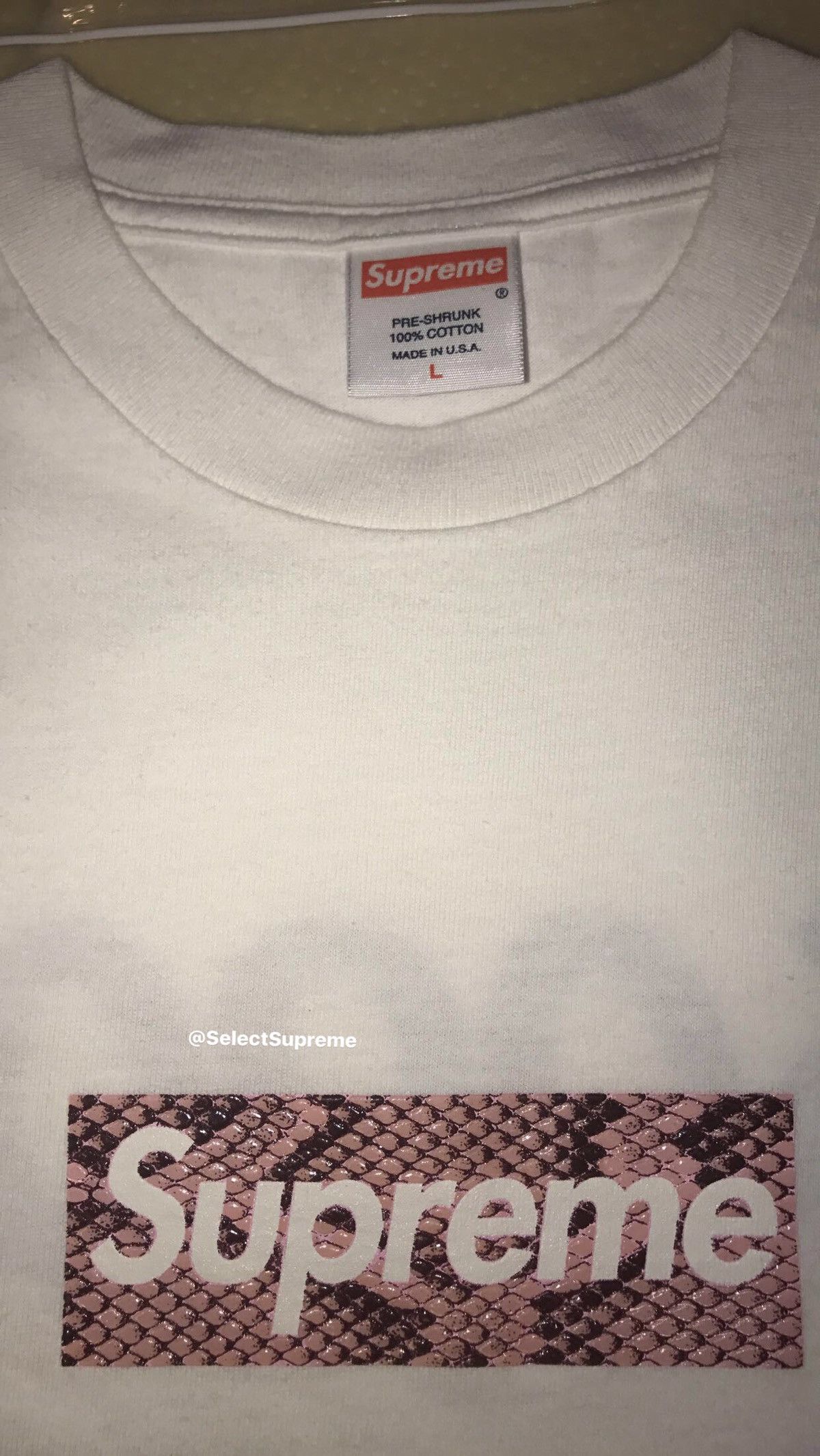 Supreme SUPREME PINK HARAJUKU SNAKESKIN BOX LOGO TEE PINK ON WHITE 