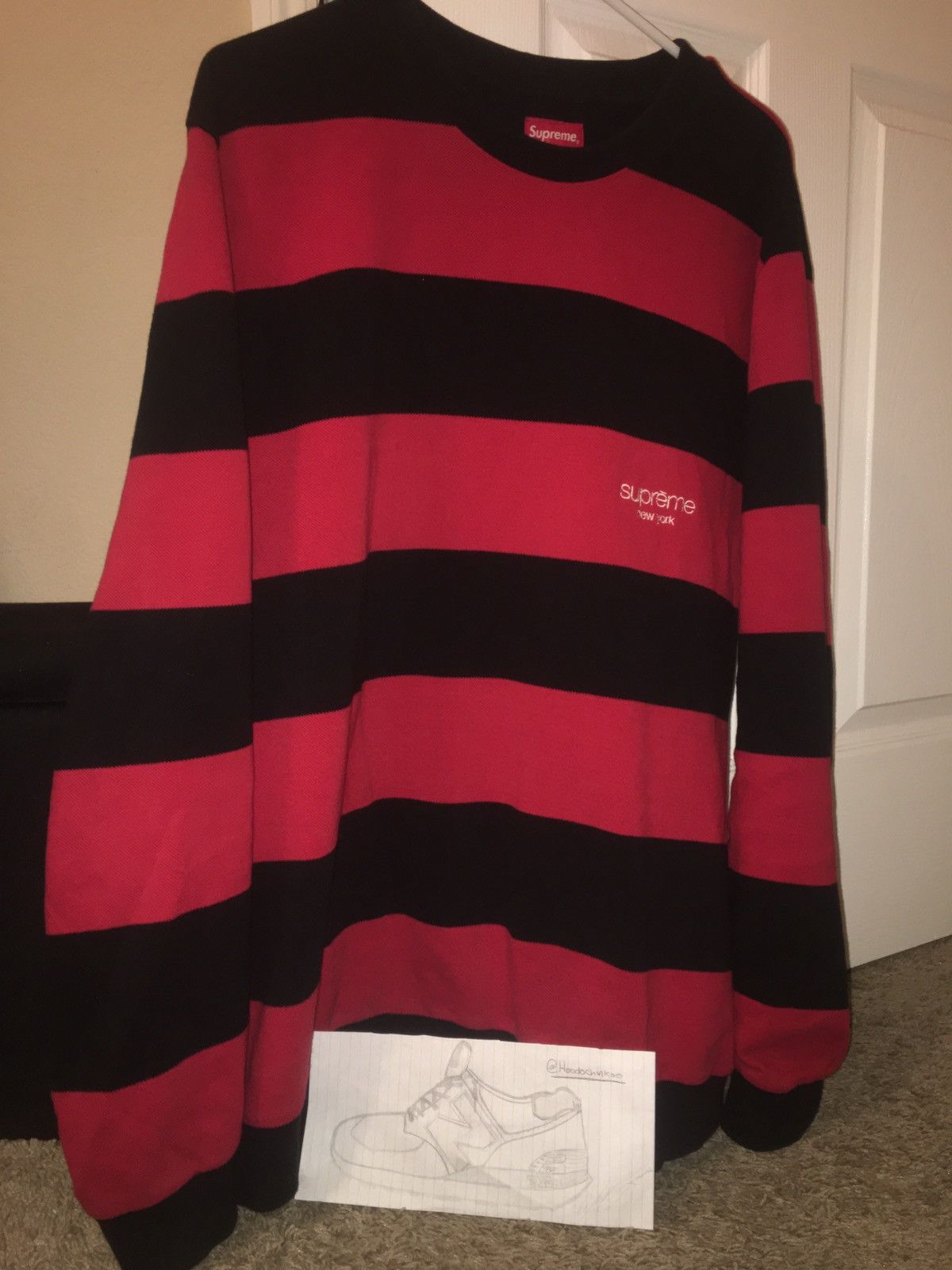 Supreme Supreme Striped Pique Crewneck | Grailed