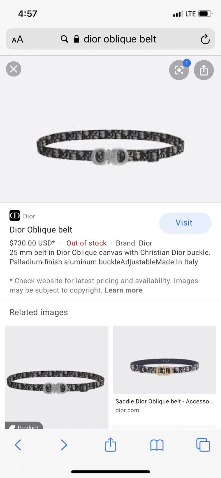 Dior 730 oblique belt matthew williams kim jones alyx Grailed