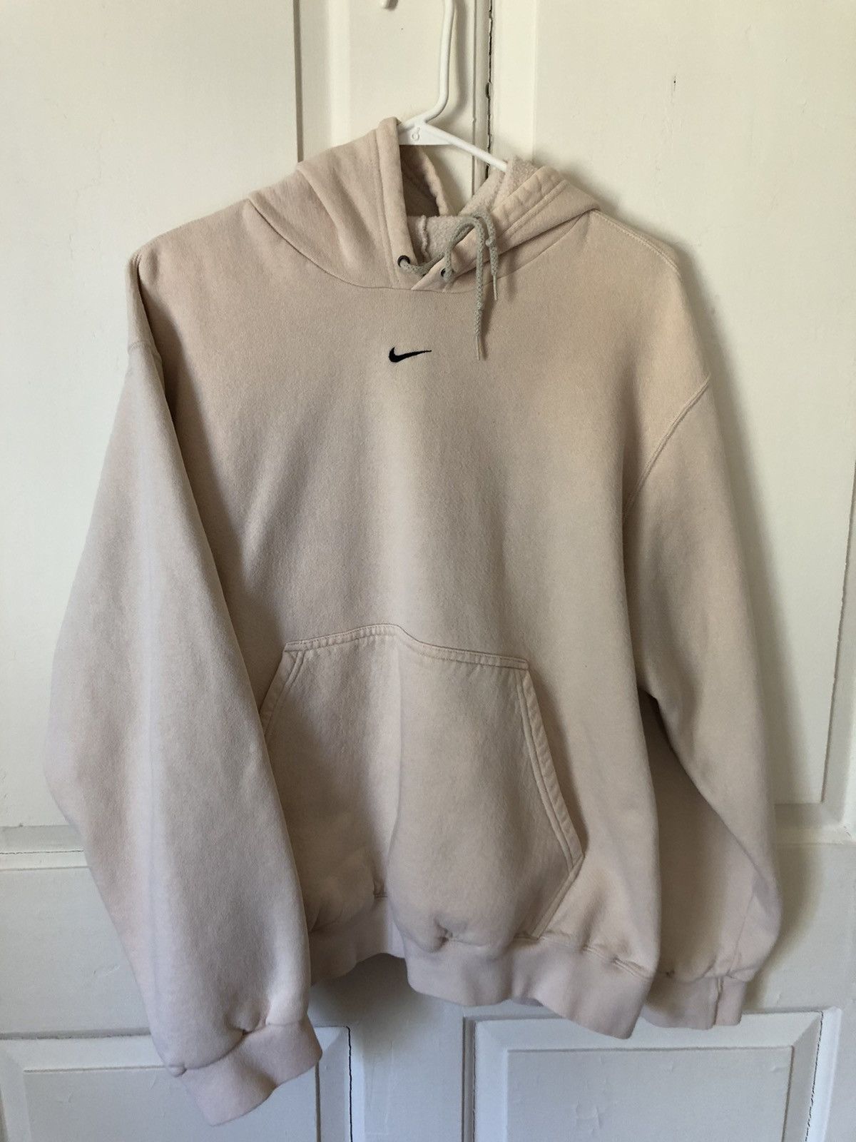 Vintage Y2K Nike Center Swoosh Check Hoodie Cream Ivory Bone Size fashion Large Travis S