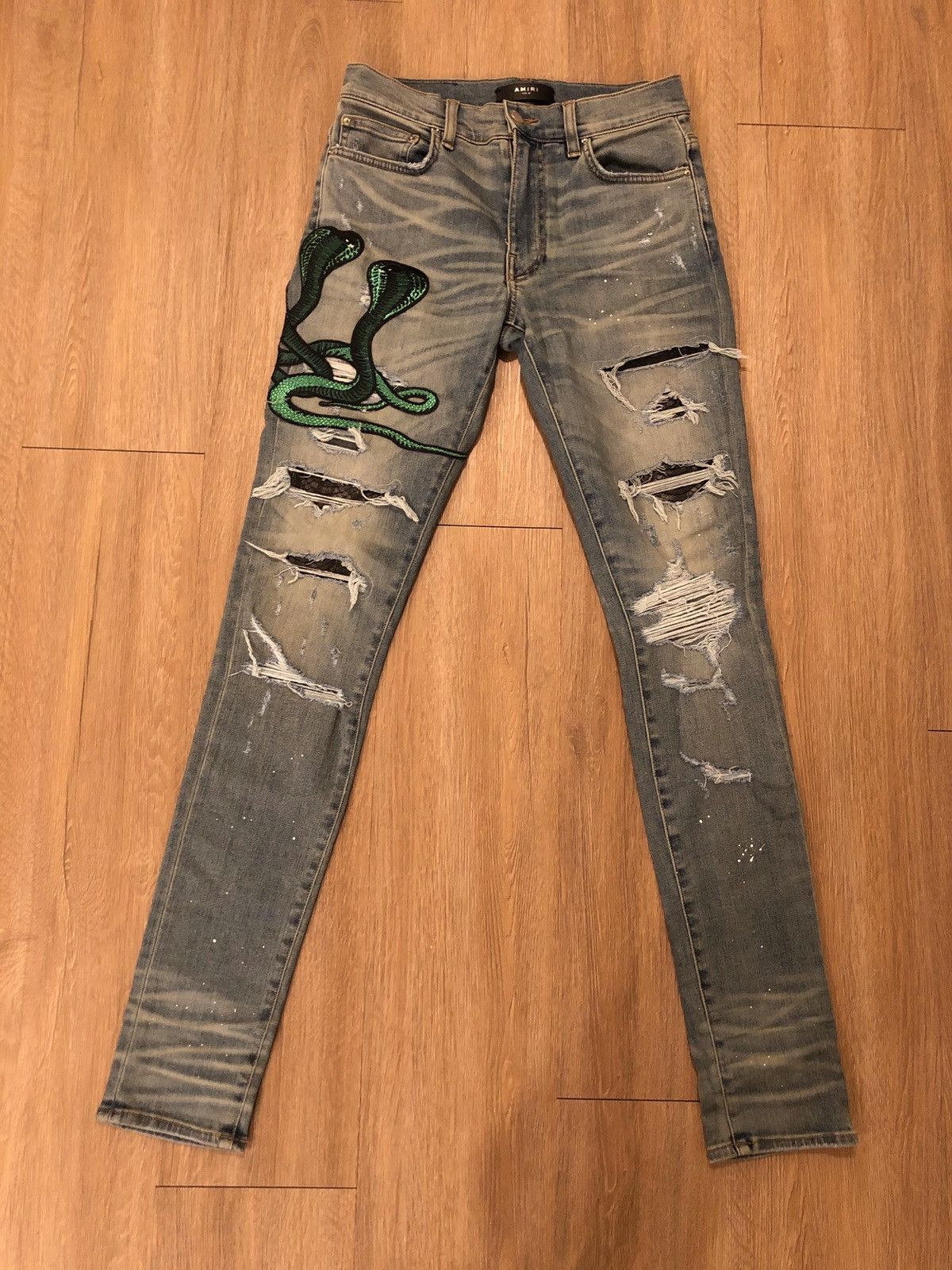 Amiri Snake art patch jeans | Grailed