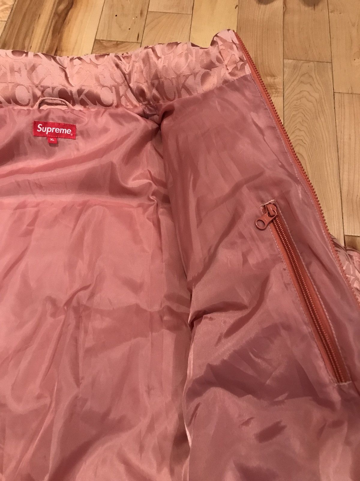 Supreme DS Pink Fuck Jacquard Puffy Down Jacket Size US XL / EU 56 / 4 - 4 Thumbnail