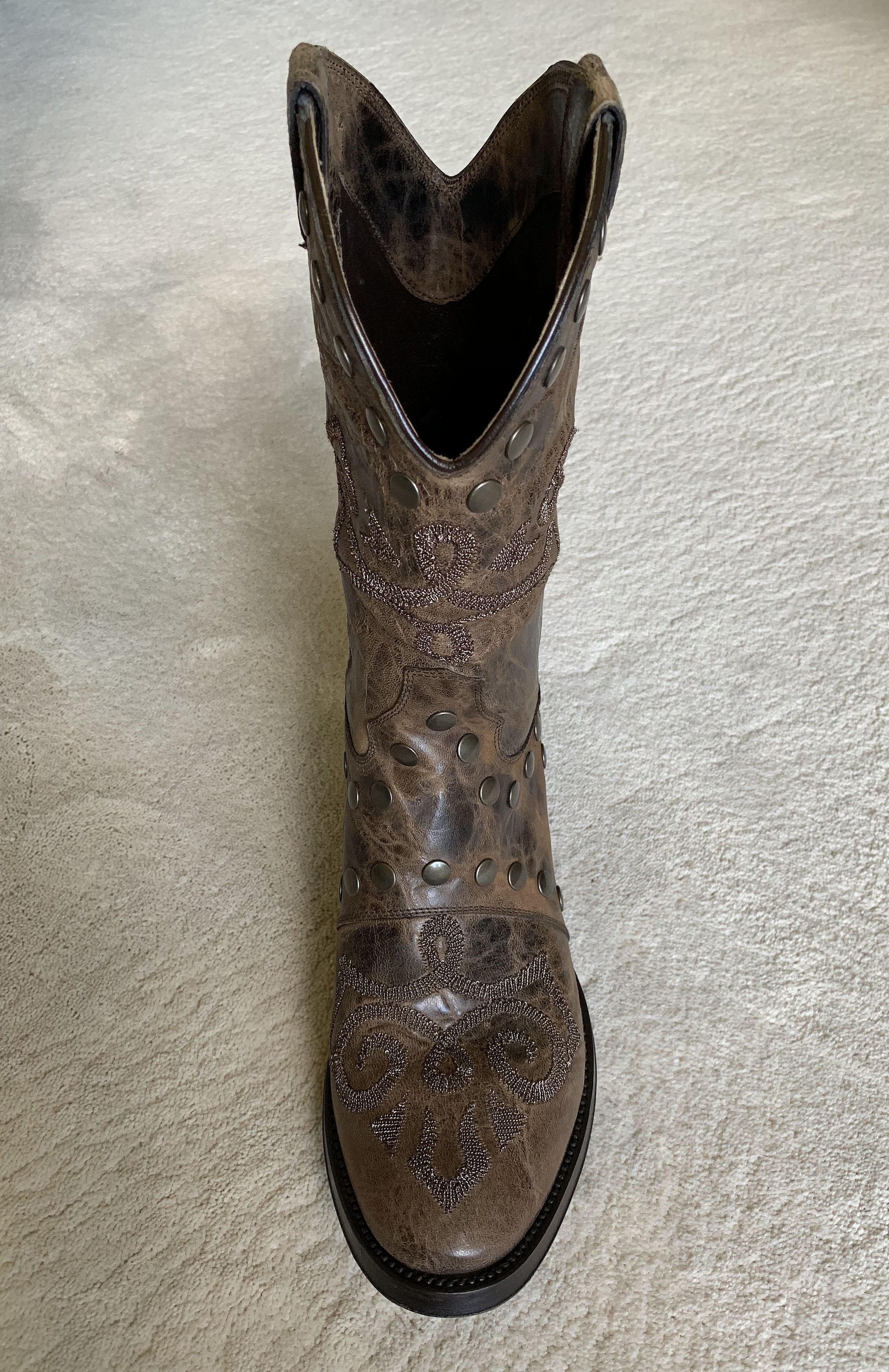 GIANNI BARBATO Studded LEATHER COWBOY BOOTS size US