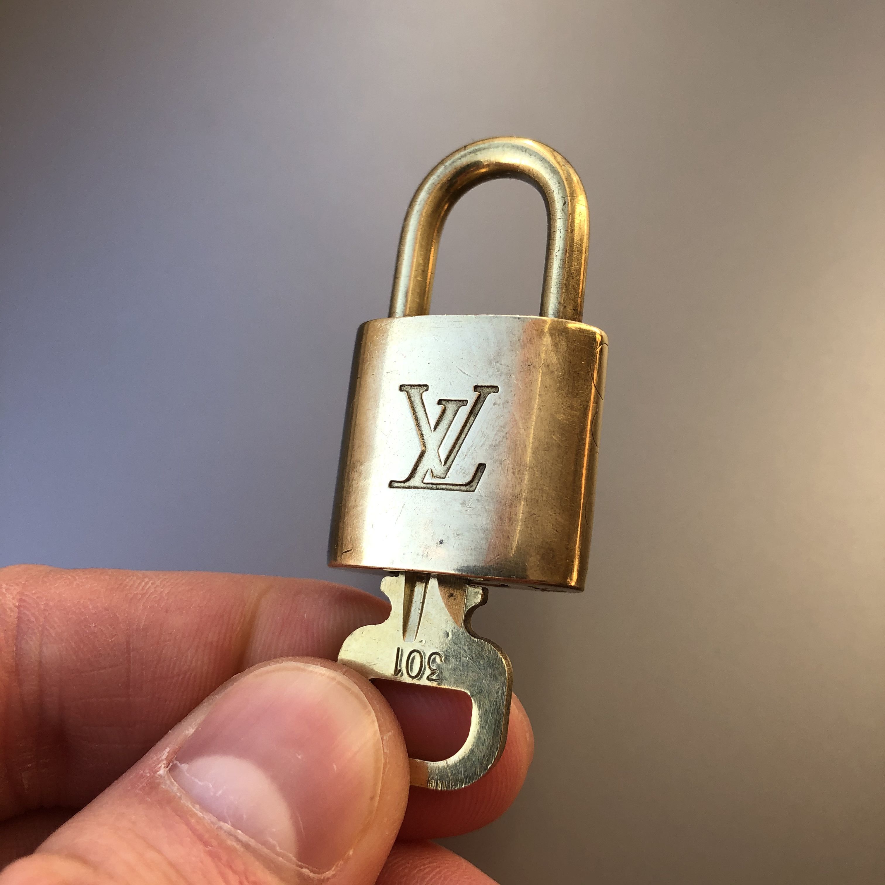 Authentic Louis Vuitton Gold Brass Lock and Key Set 301 