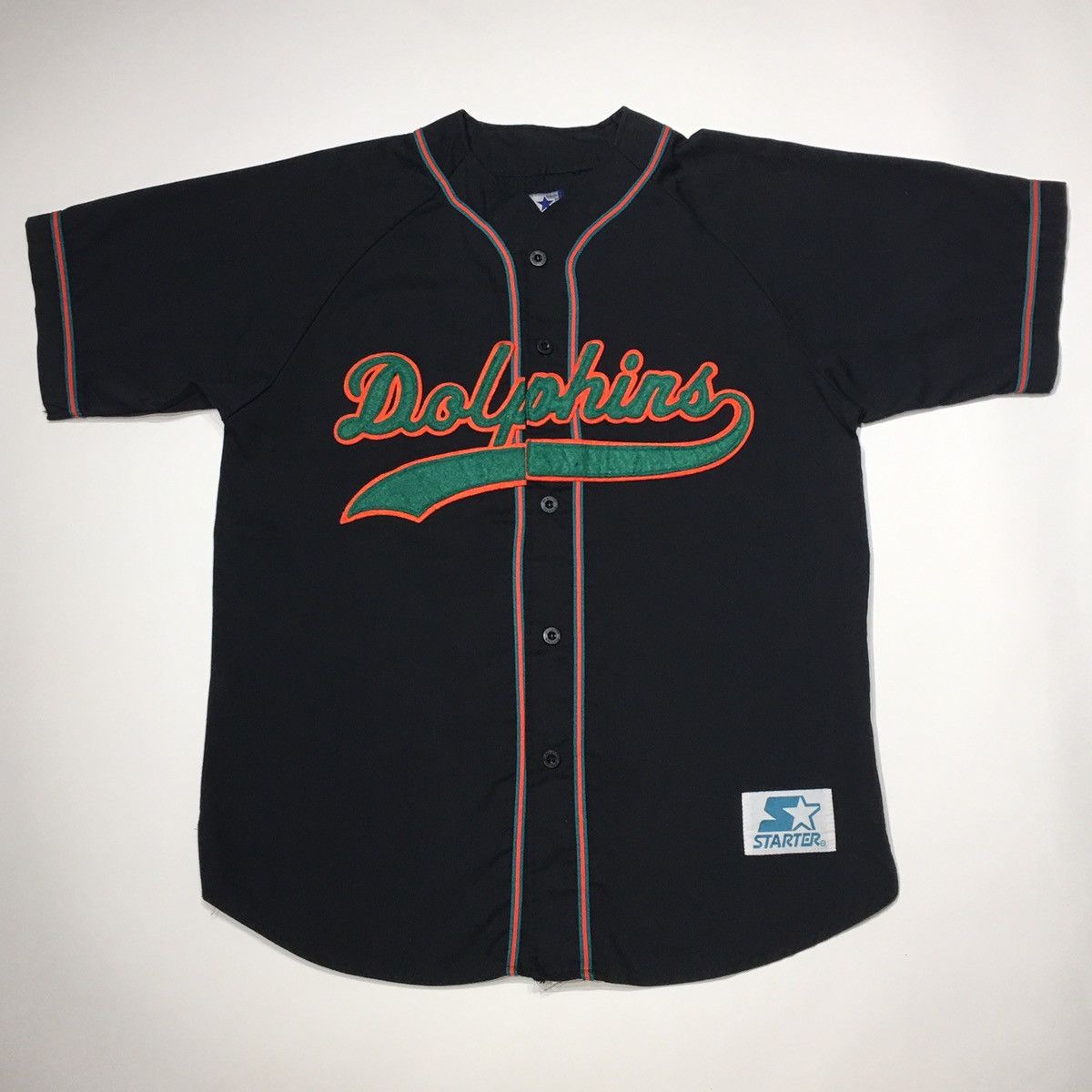 Vintage late 90s Miami Dolphins baseball style jersey by Starter