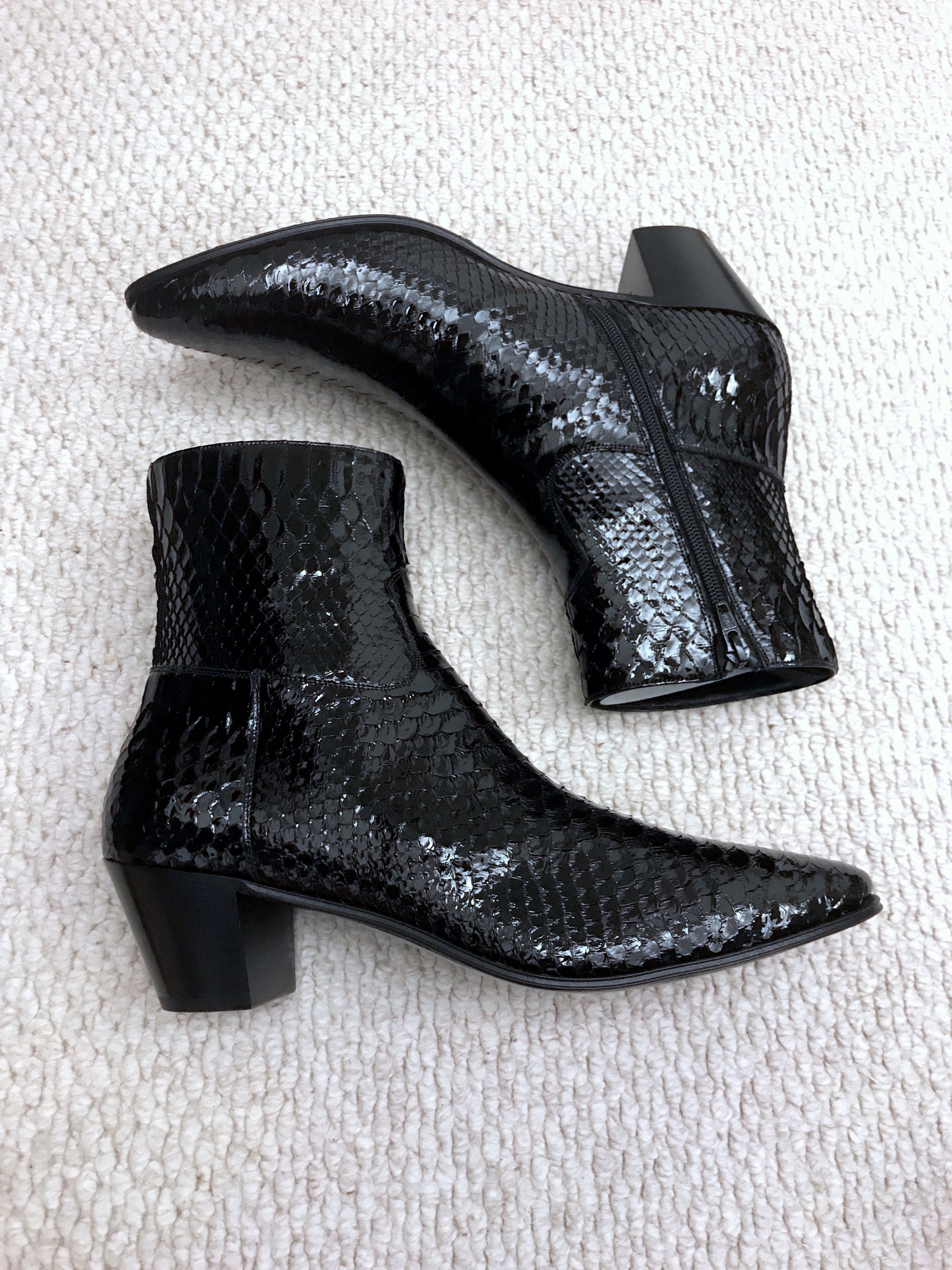 Celine Hedi Slimane RARE BRAND NEW JACNO BLACK LACQUERED PYTHON LEATHER BOOTS Grailed