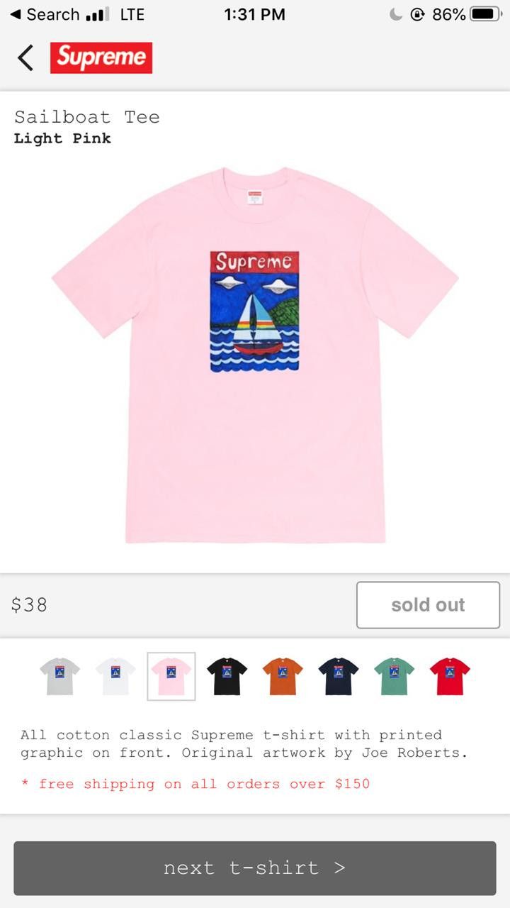 Supreme Supreme Sailboat Tee Pink