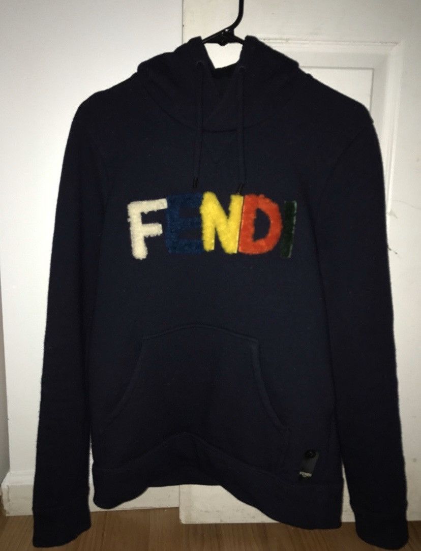 Fendi Navy Shearling Logo Detachable Letters Hoodie Grailed