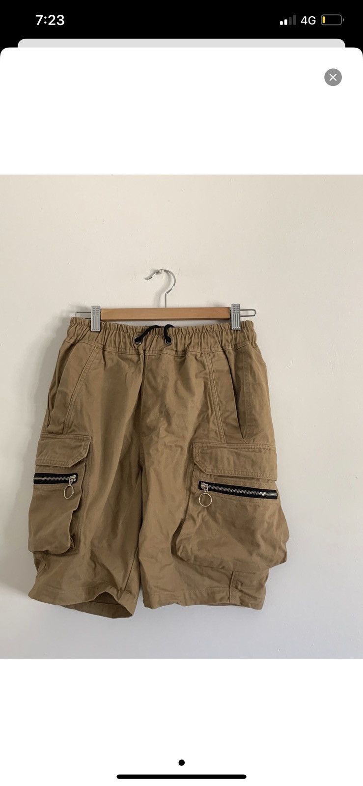 Vintage streetwear cargo shorts zipper pockets beige Grailed