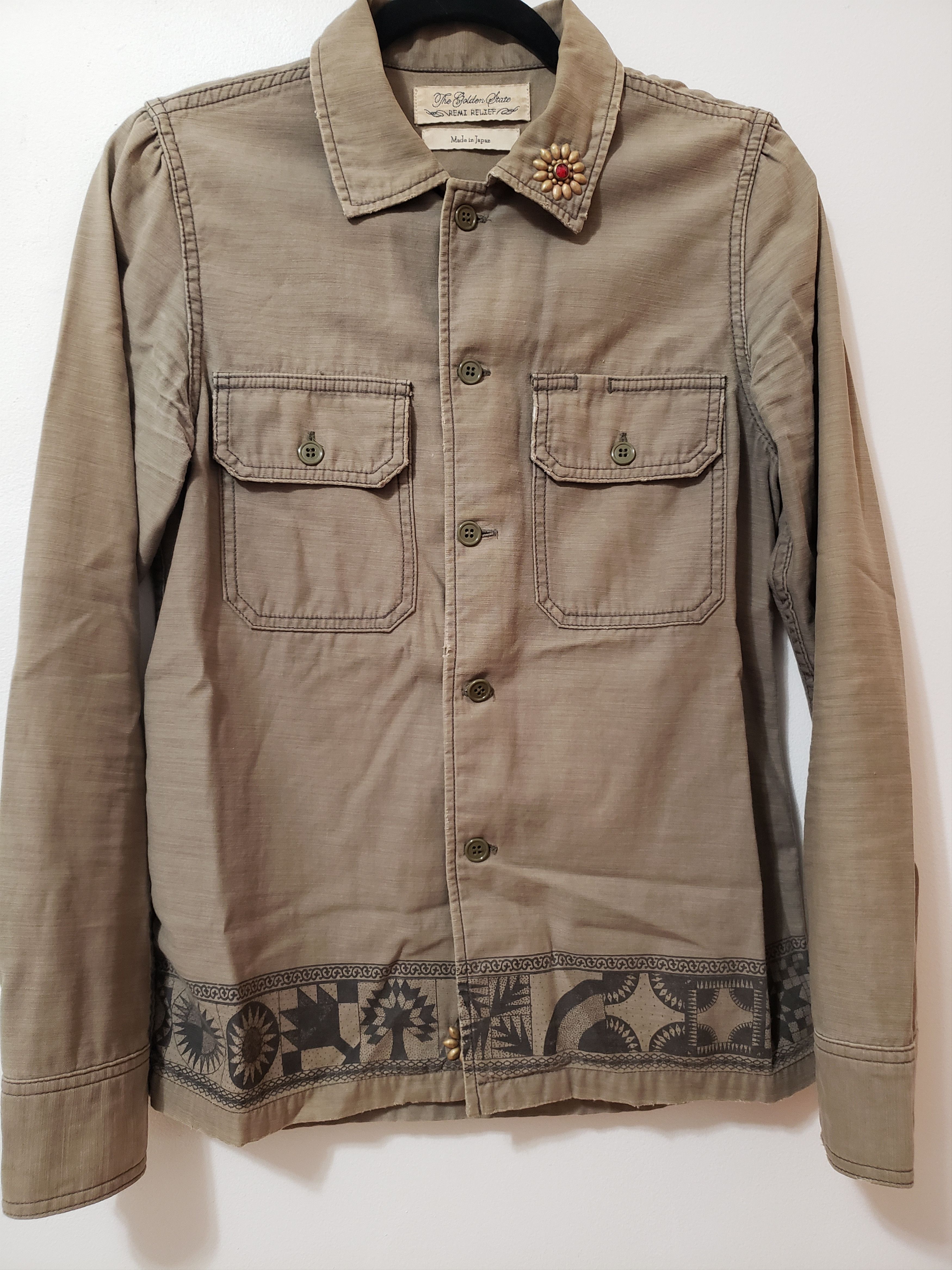 Remi Relief Embroidered Military Shirt - Olive