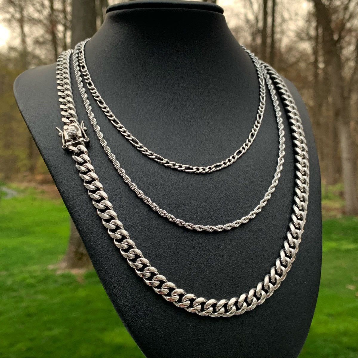 Jewelry Rope/Figaro/Cuban Chain Set Silver Size ONE SIZE - 2 Thumbnail
