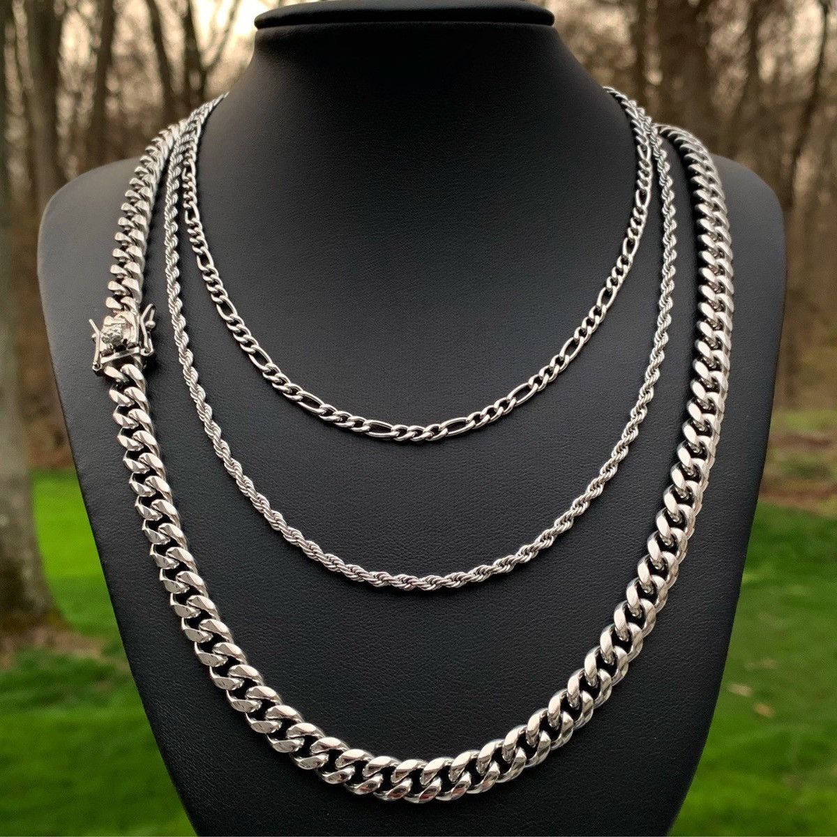 Jewelry Rope/Figaro/Cuban Chain Set Silver Size ONE SIZE - 1 Thumbnail