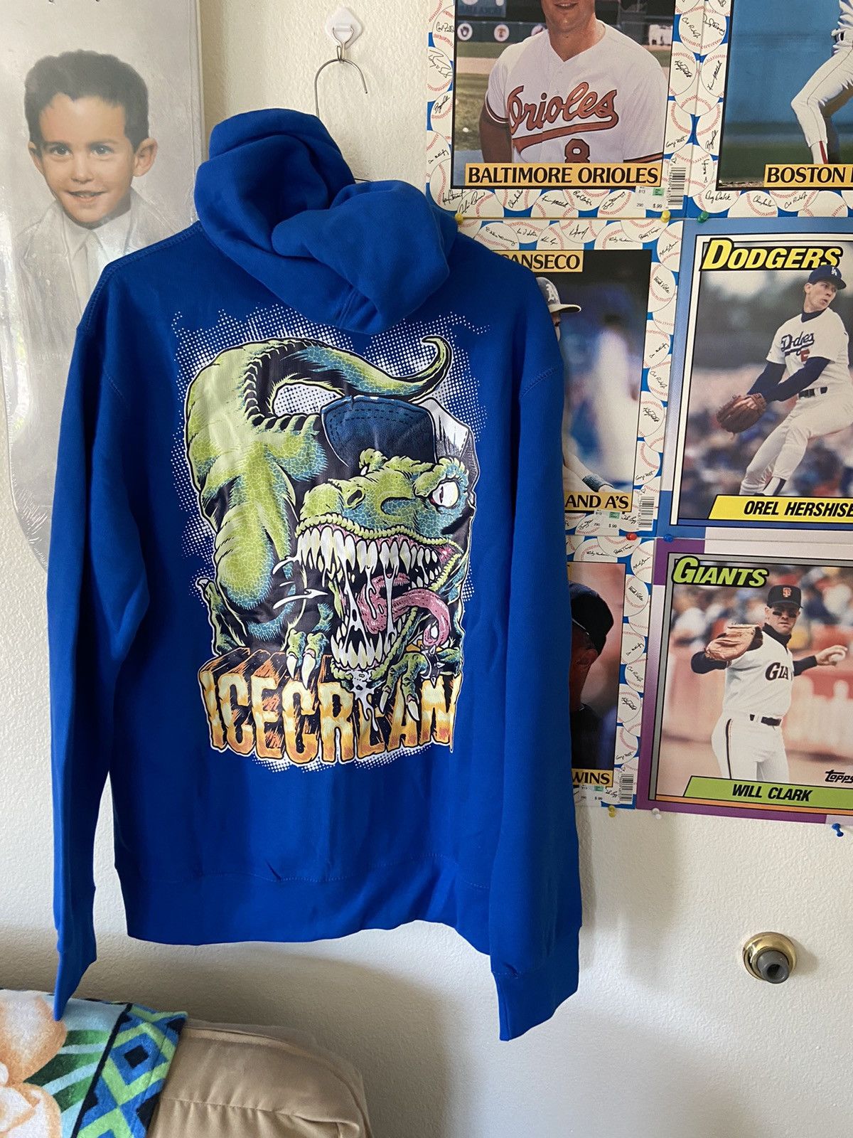 Billionaire Boys Club Icecream Pharrell Bbc ice cream blue dinosaur hoodie size large MINT Grailed