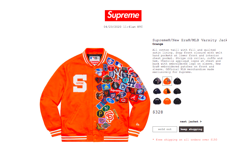 Supreme New Era MLB Varsity Jacket Orange