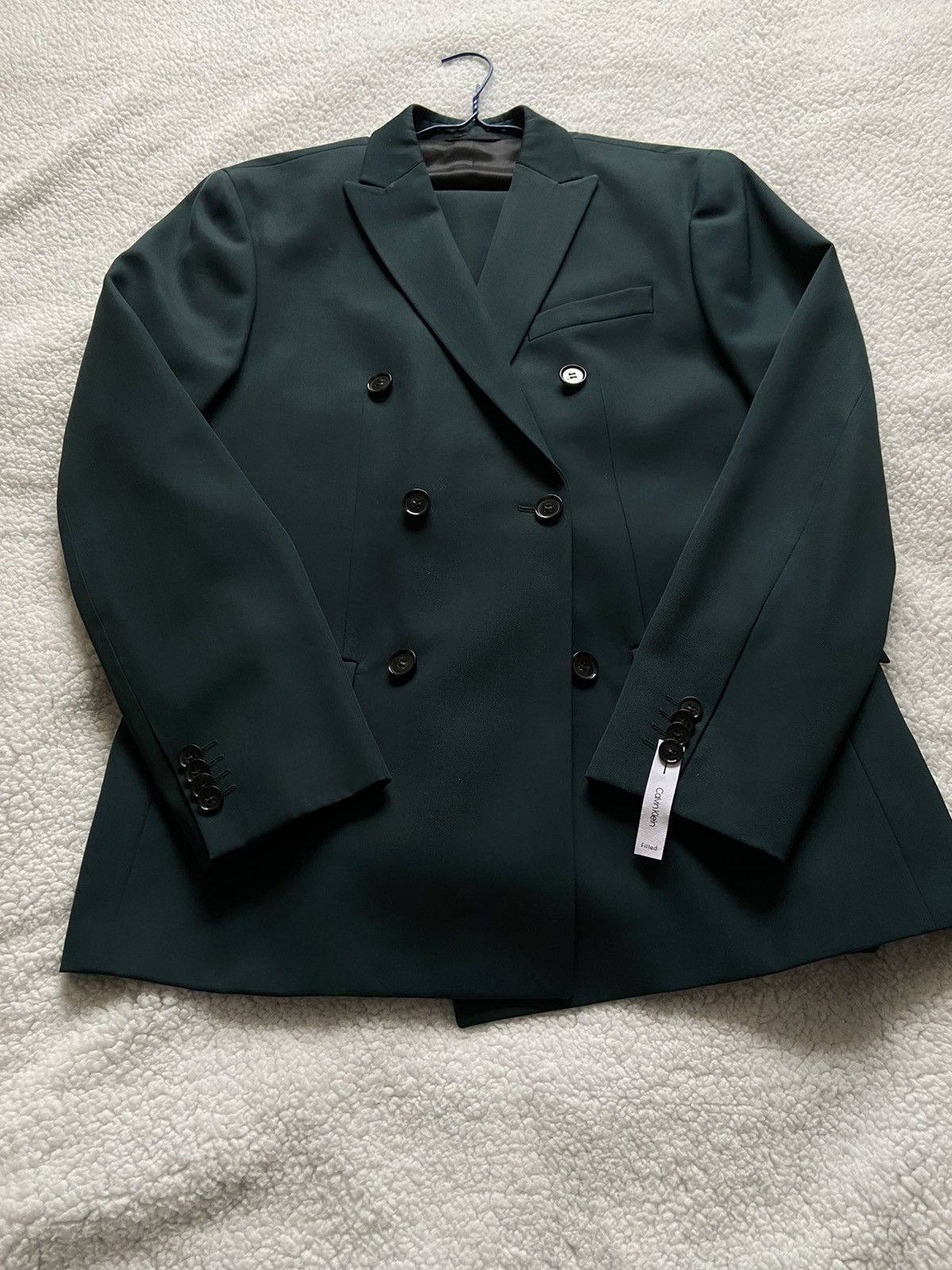 Calvin Klein Fitted Double Breasted Pine Green Suit Size 46R - 1 Thumbnail