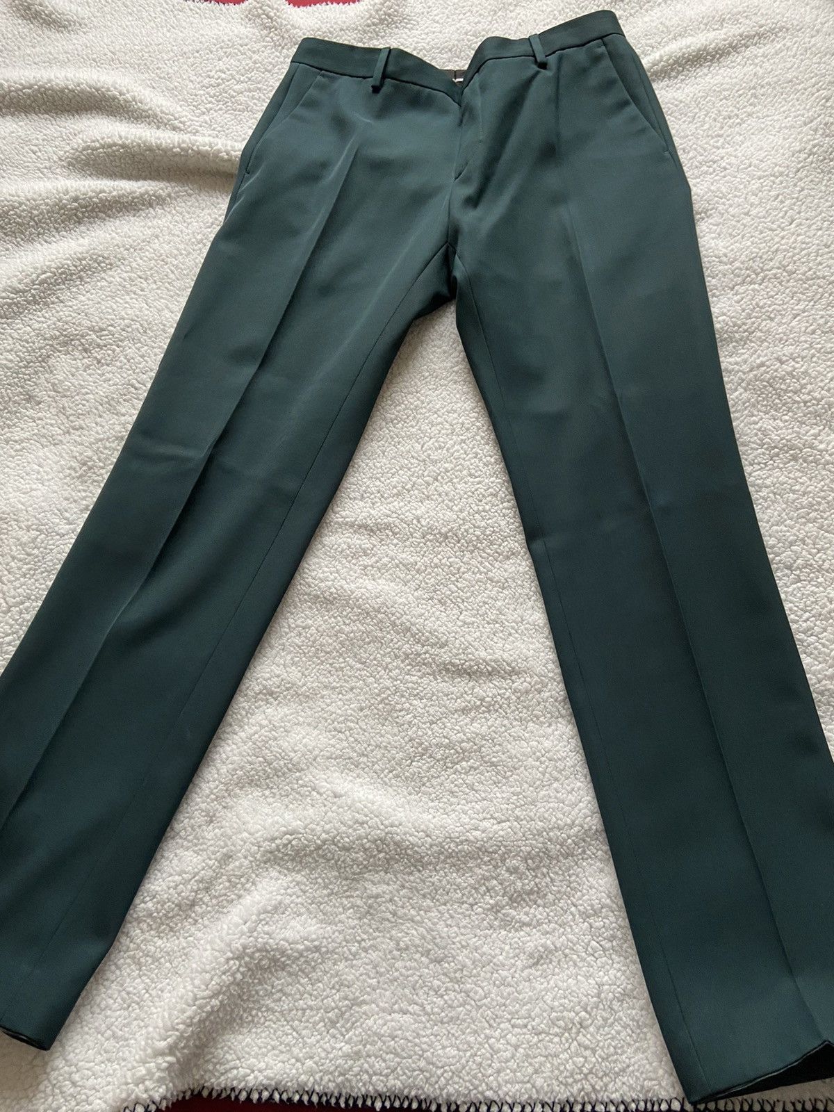 Calvin Klein Fitted Double Breasted Pine Green Suit Size 46R - 3 Thumbnail