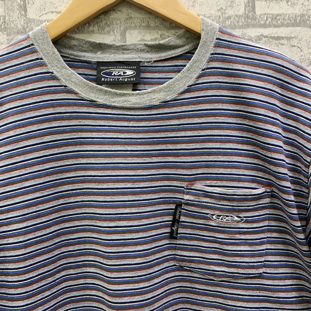 Vintage Vintage 90s Robert August Surfboards T-shirts Striped Size US L / EU 52-54 / 3 - 3 Thumbnail