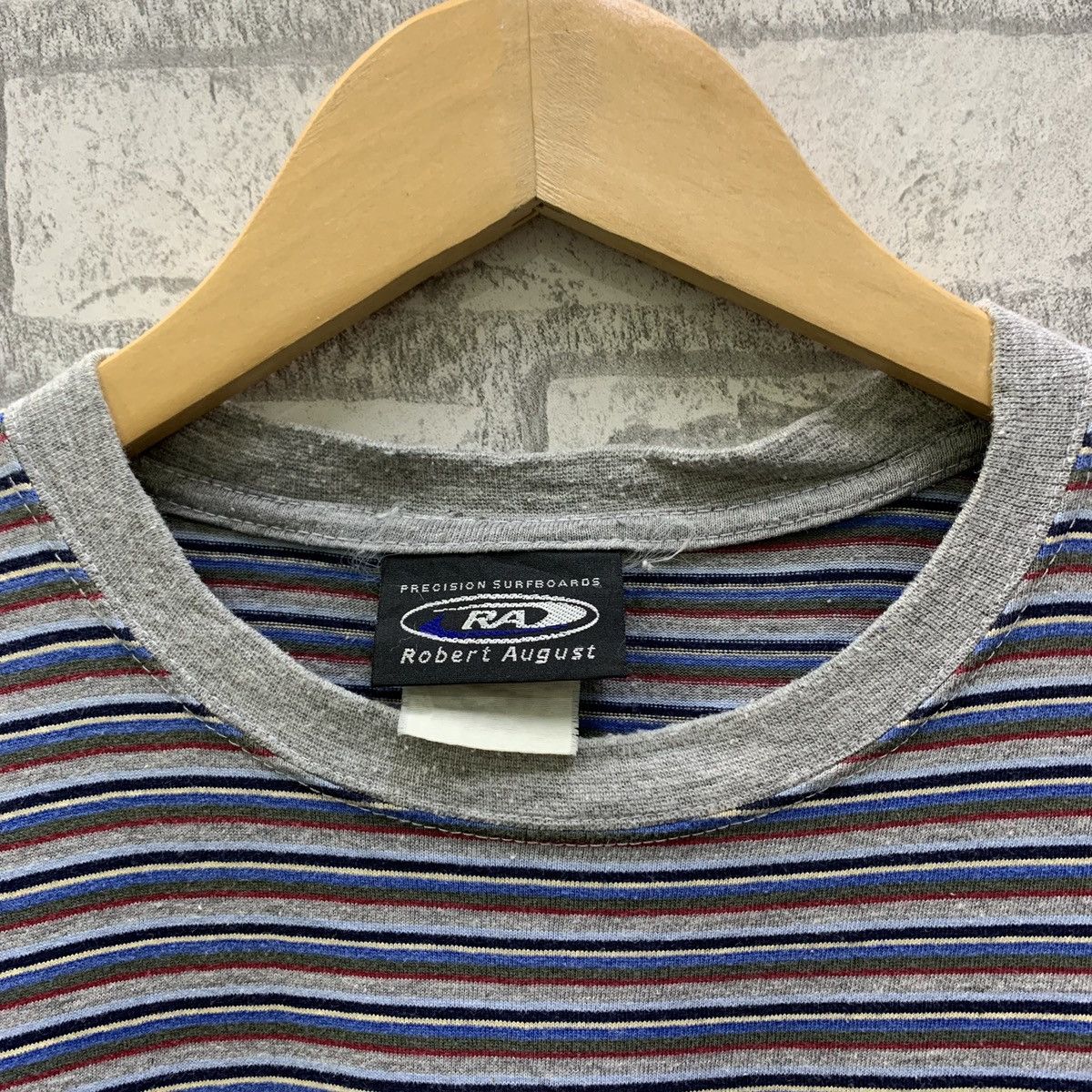 Vintage Vintage 90s Robert August Surfboards T-shirts Striped Size US L / EU 52-54 / 3 - 5 Thumbnail