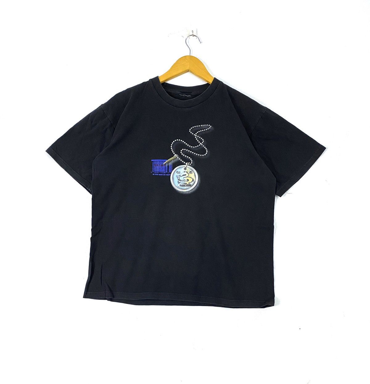 image of Vintage 00S Manga In This Name We Trust Anime Dragon Shirts in Black, Men's (Size Medium)