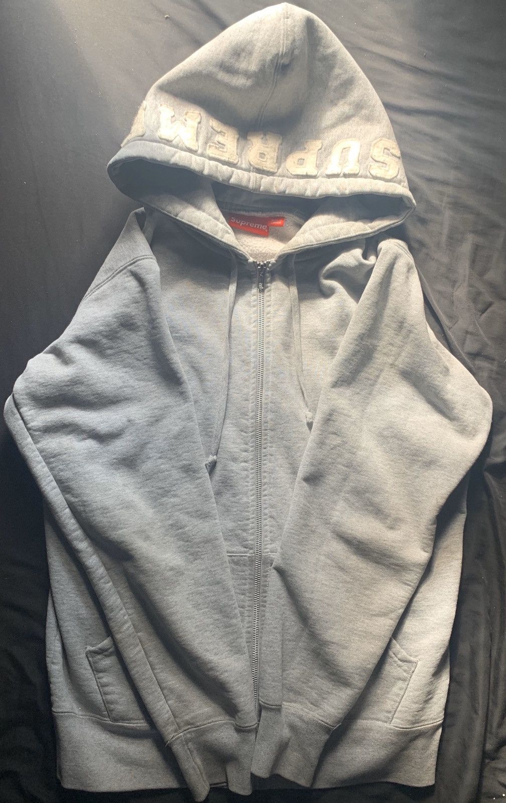 Supreme Felt Hood Logo Zip Up Sweatshirt | Grailed