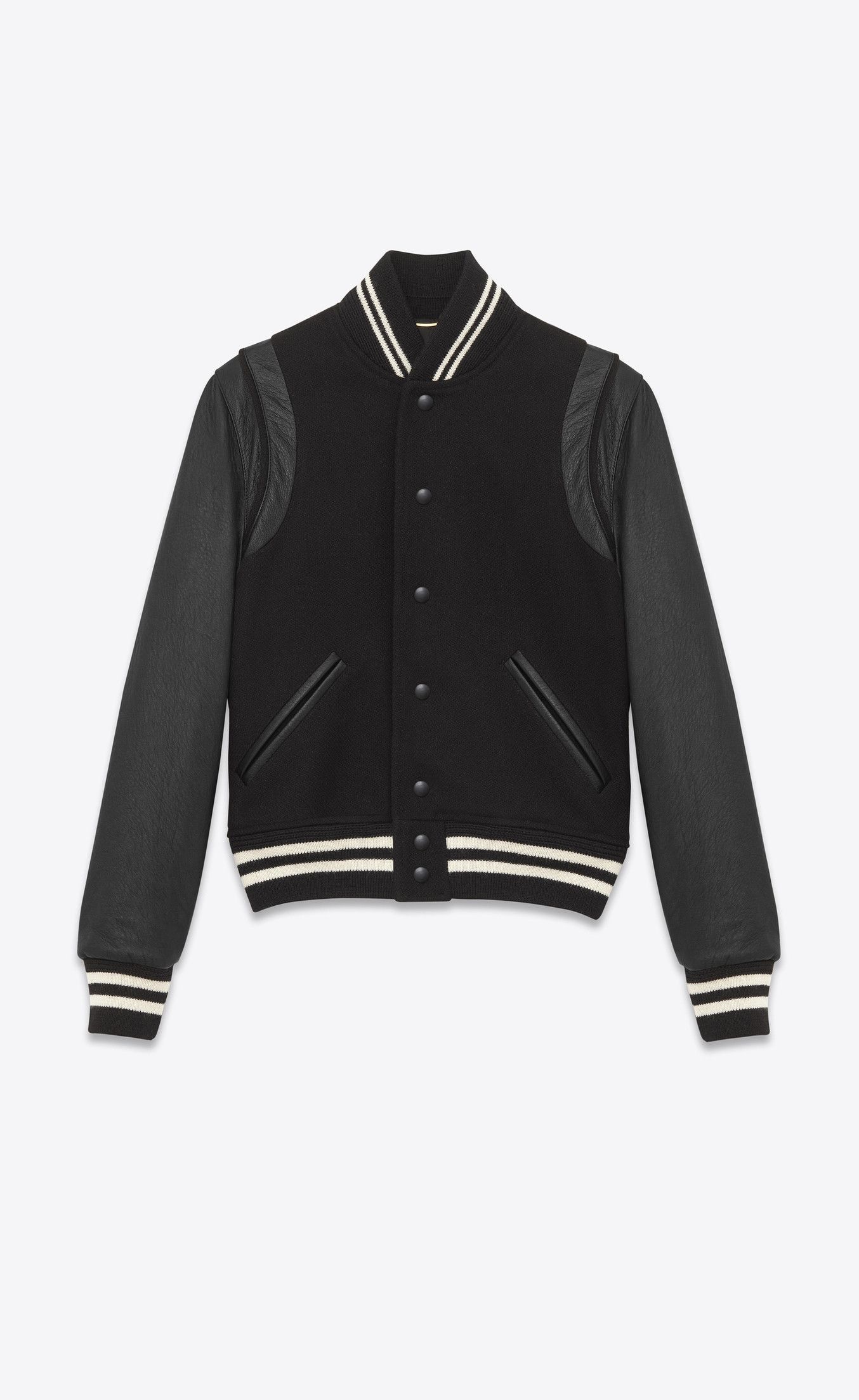 Saint Laurent Paris CLASSIC TEDDY JACKET IN BLACK WOOL, LEATHER AND POLYAMIDE Size US S / EU 44-46 / 1 - 8 Thumbnail