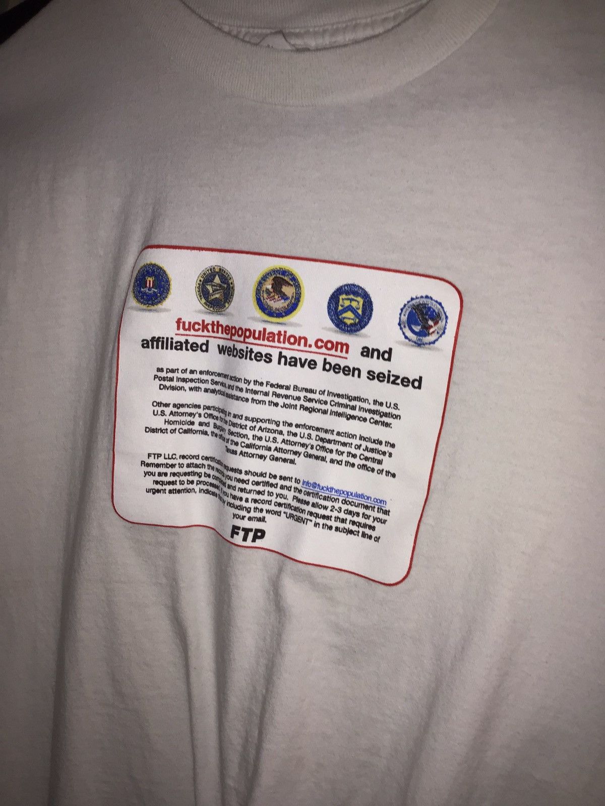 Fuck The Population FUCK THE POPULATION FBI T-SHIRT Size US M / EU 48-50 / 2 - 1 Thumbnail