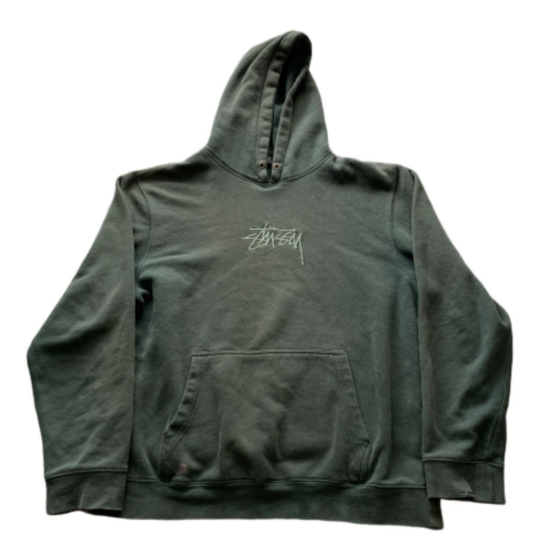 Vintage 90s Stussy Hoodie Green Distressed Made In USA