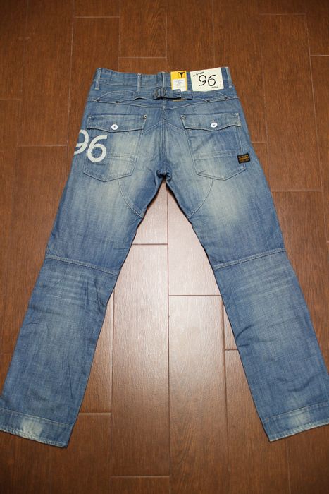 G Star Raw 96 Blue Heritage Embro Tapered Button-Fly Jeans