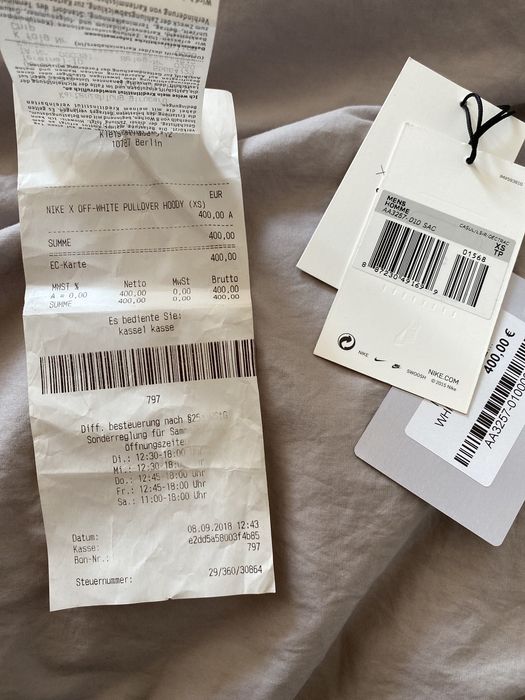 Off white hoodie store receipt