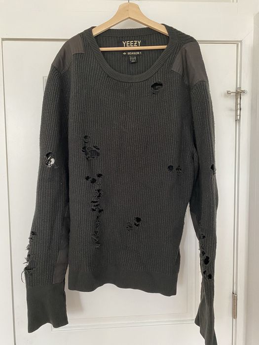 Adidas Yeezy Season 1 Destroyed Knit Sweater Charcoal / Gunpowder