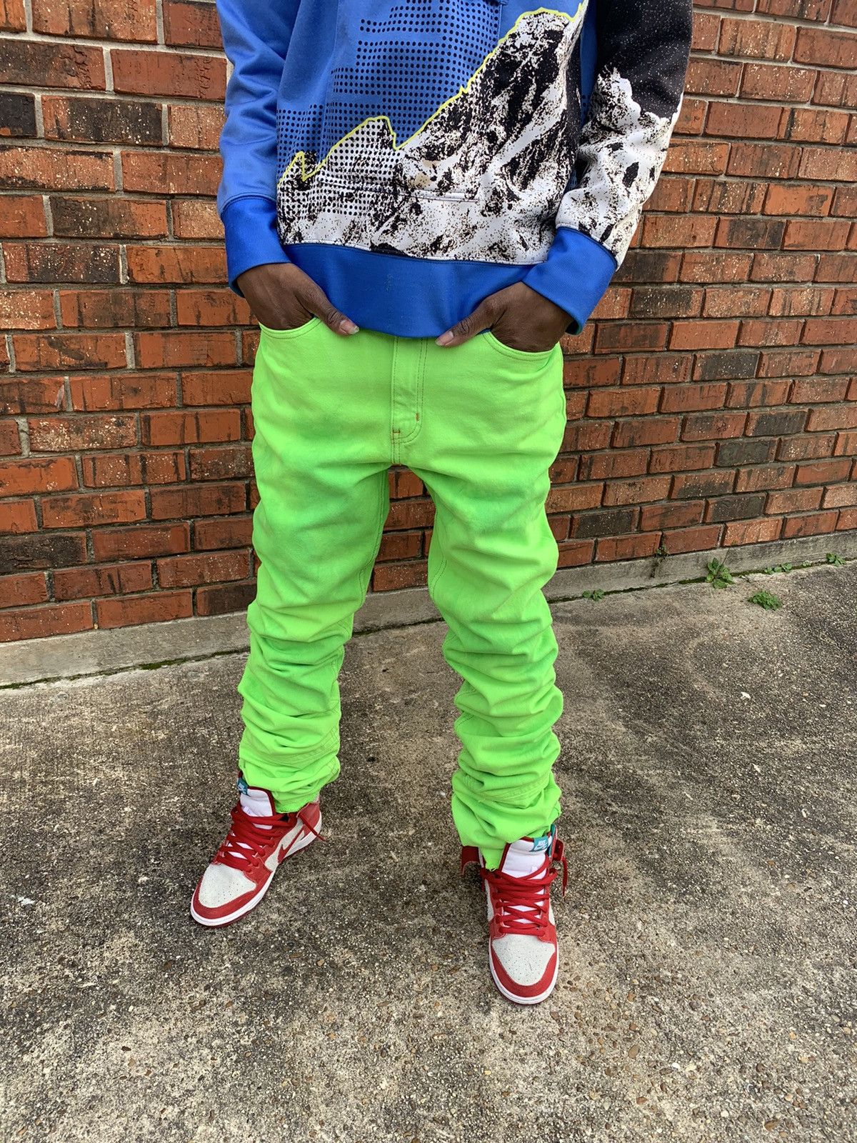 Custom SolidNeonGreen Stacked Extended Denim OffWhite Vlone Supreme Size US 32 / EU 48 - 1 Preview