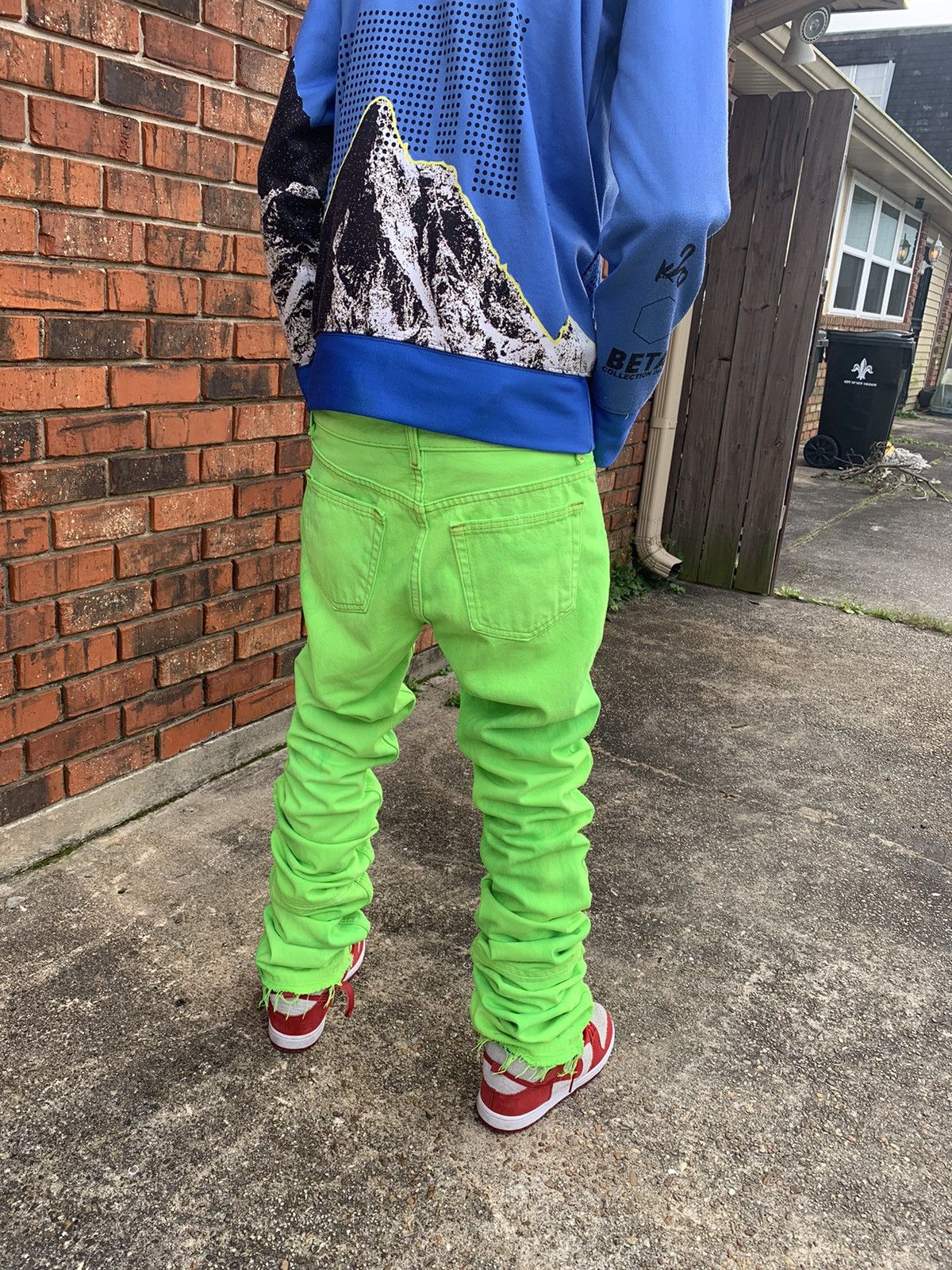 Custom SolidNeonGreen Stacked Extended Denim OffWhite Vlone Supreme Size US 32 / EU 48 - 2 Preview