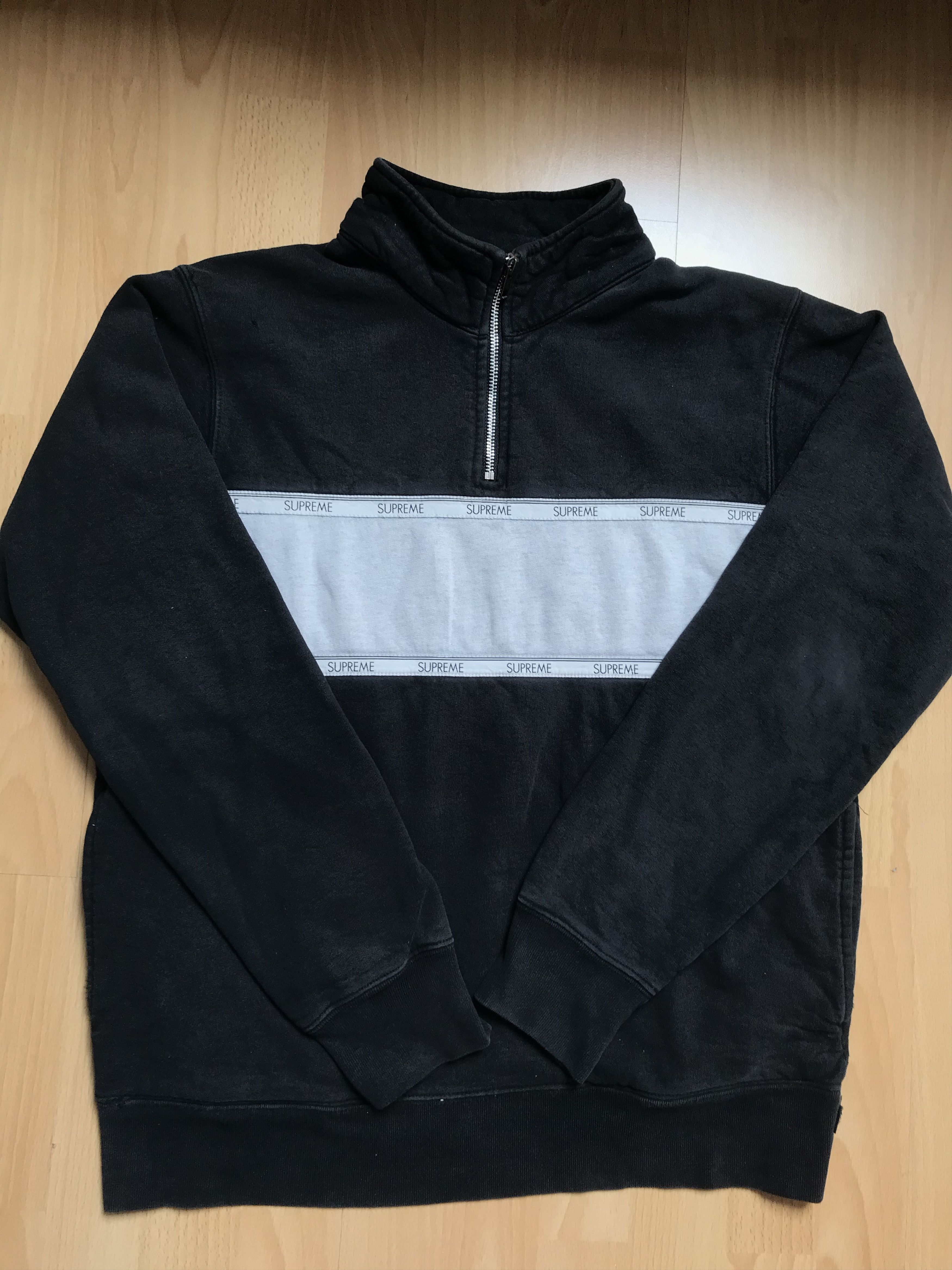 Supreme Logo Tape Stripe Half Zip Sweat | Grailed