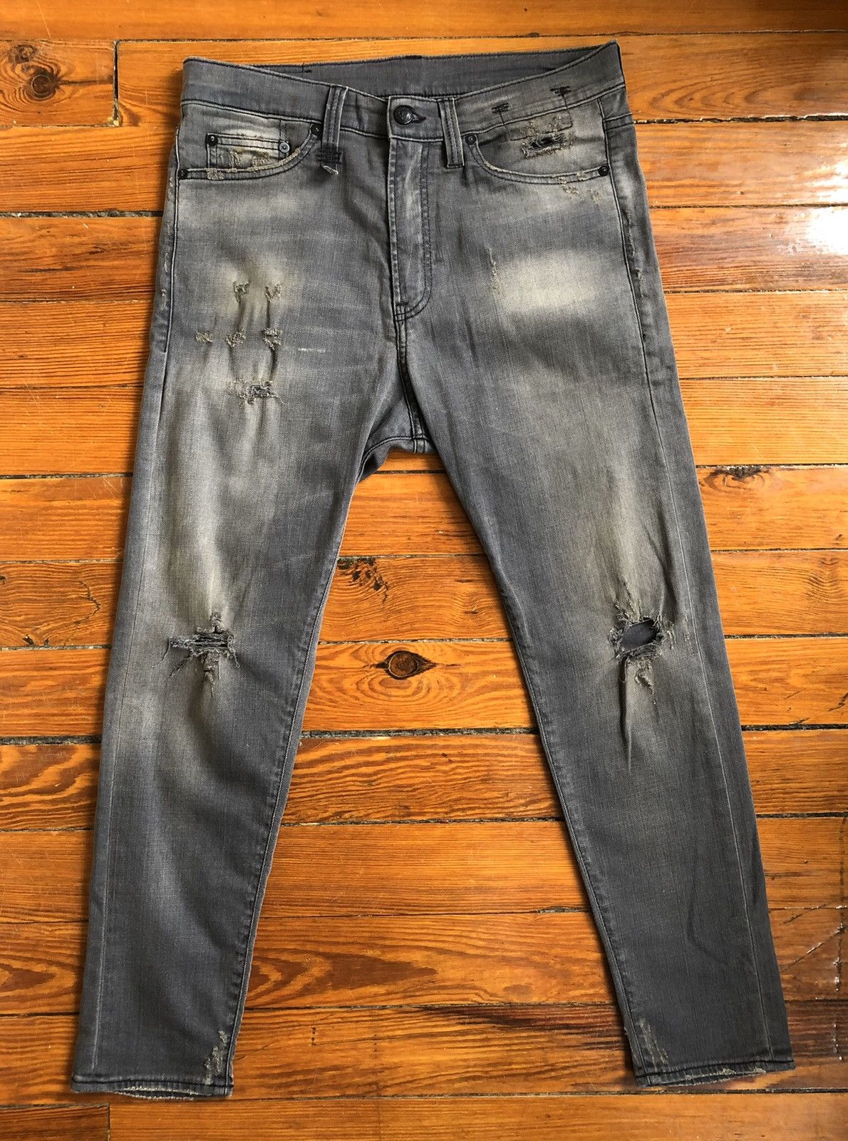 R13 R13 Rip & Repair Drop Crotch Skinny Treated Skinny Jeans Grailed