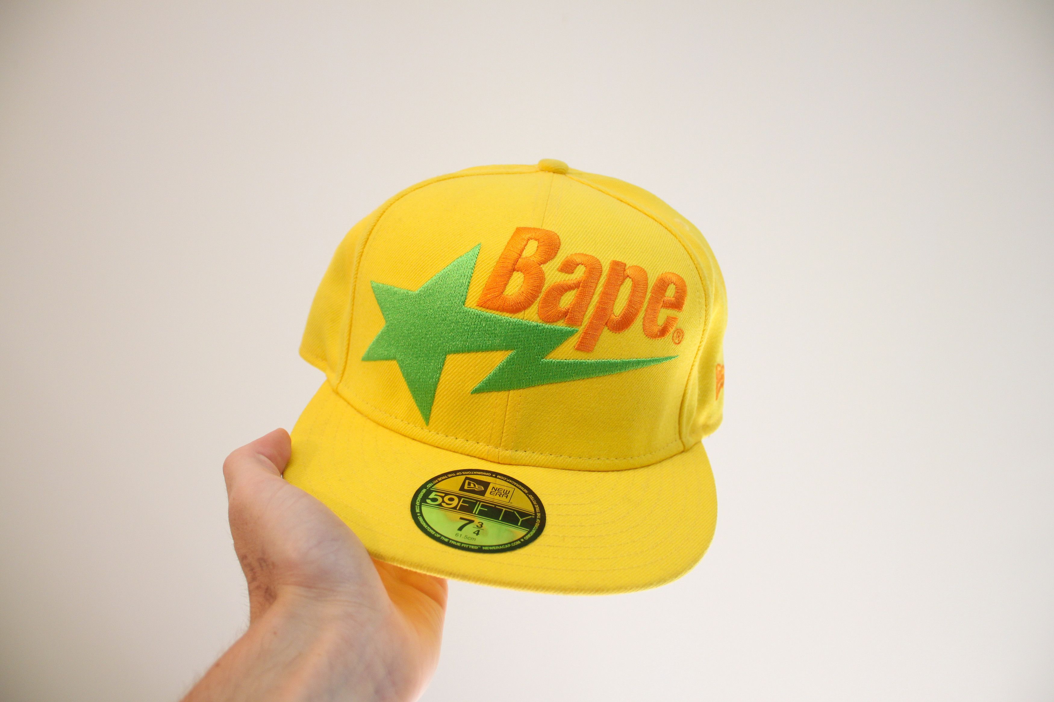 Bape Bapesta New Era Fitted Yellow Logo Cap | Grailed