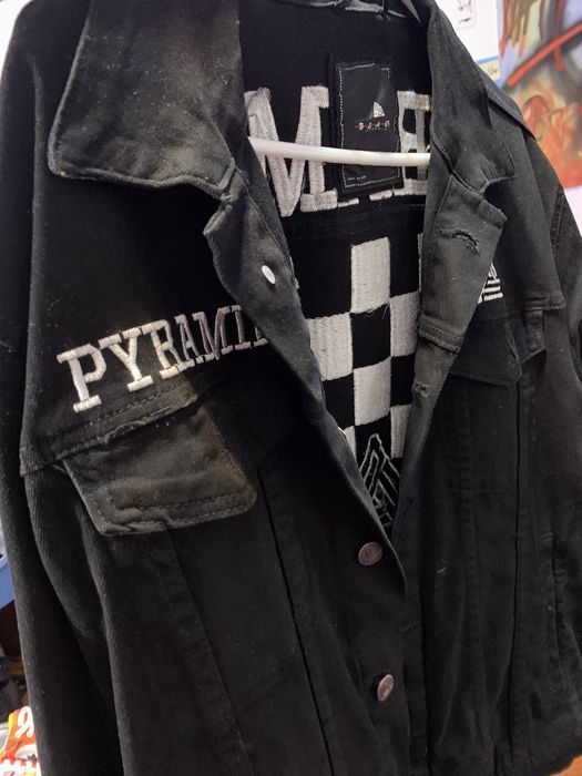 Black pyramid store checkered denim jacket