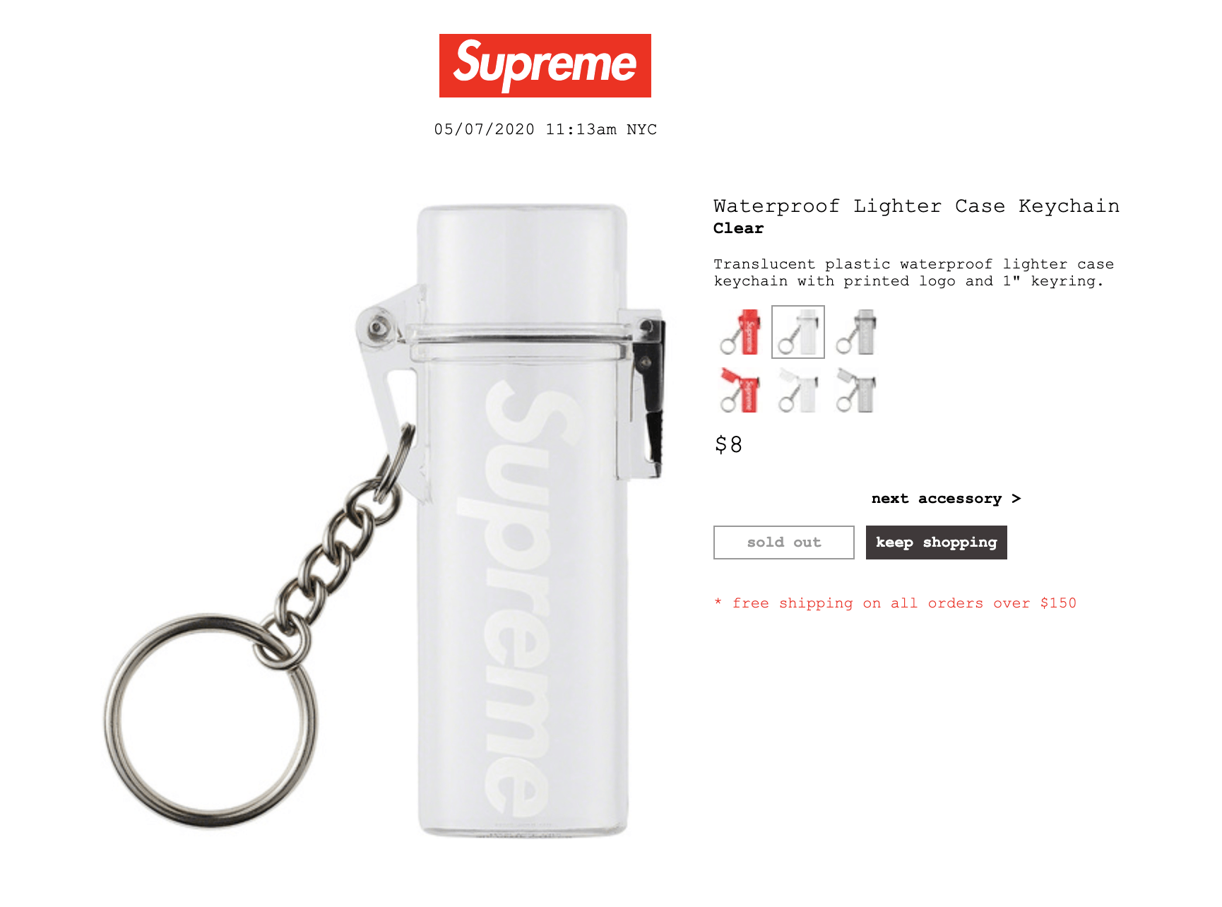 Supreme Waterproof Lighter Case Keychain Clear