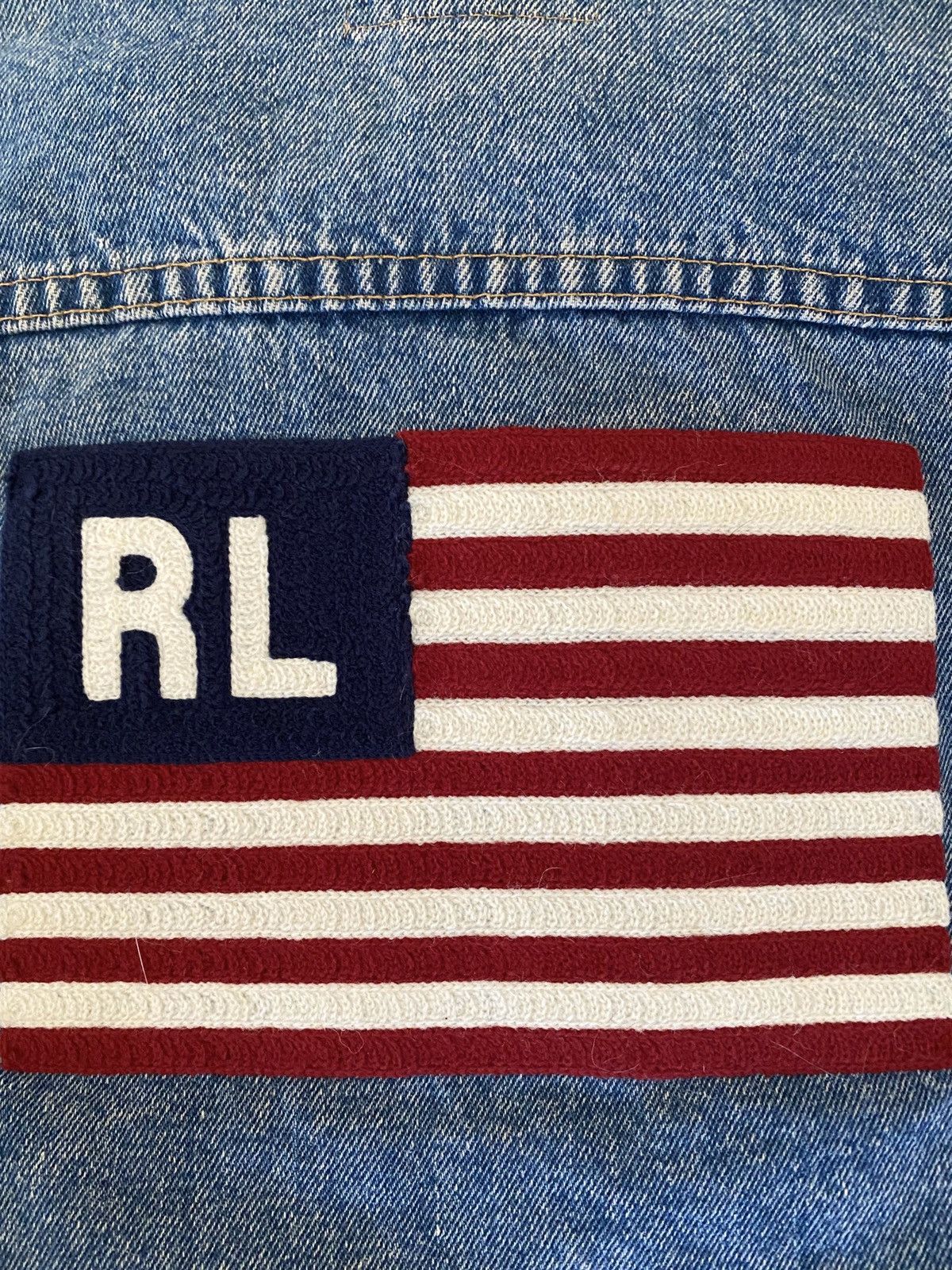 Vintage Polo Ralph Lauren USA Flag Western Trucker outlet Denim Jacket Mens Size Large