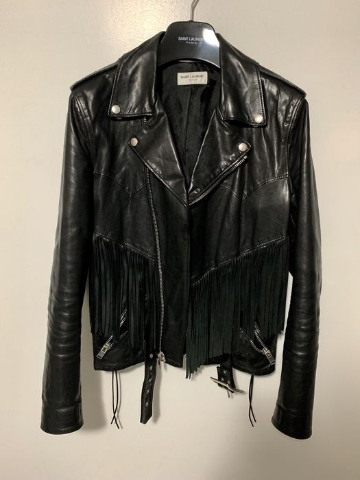 Saint Laurent Paris Hedi Saint Laurent Fringed Leather Jacket 46 